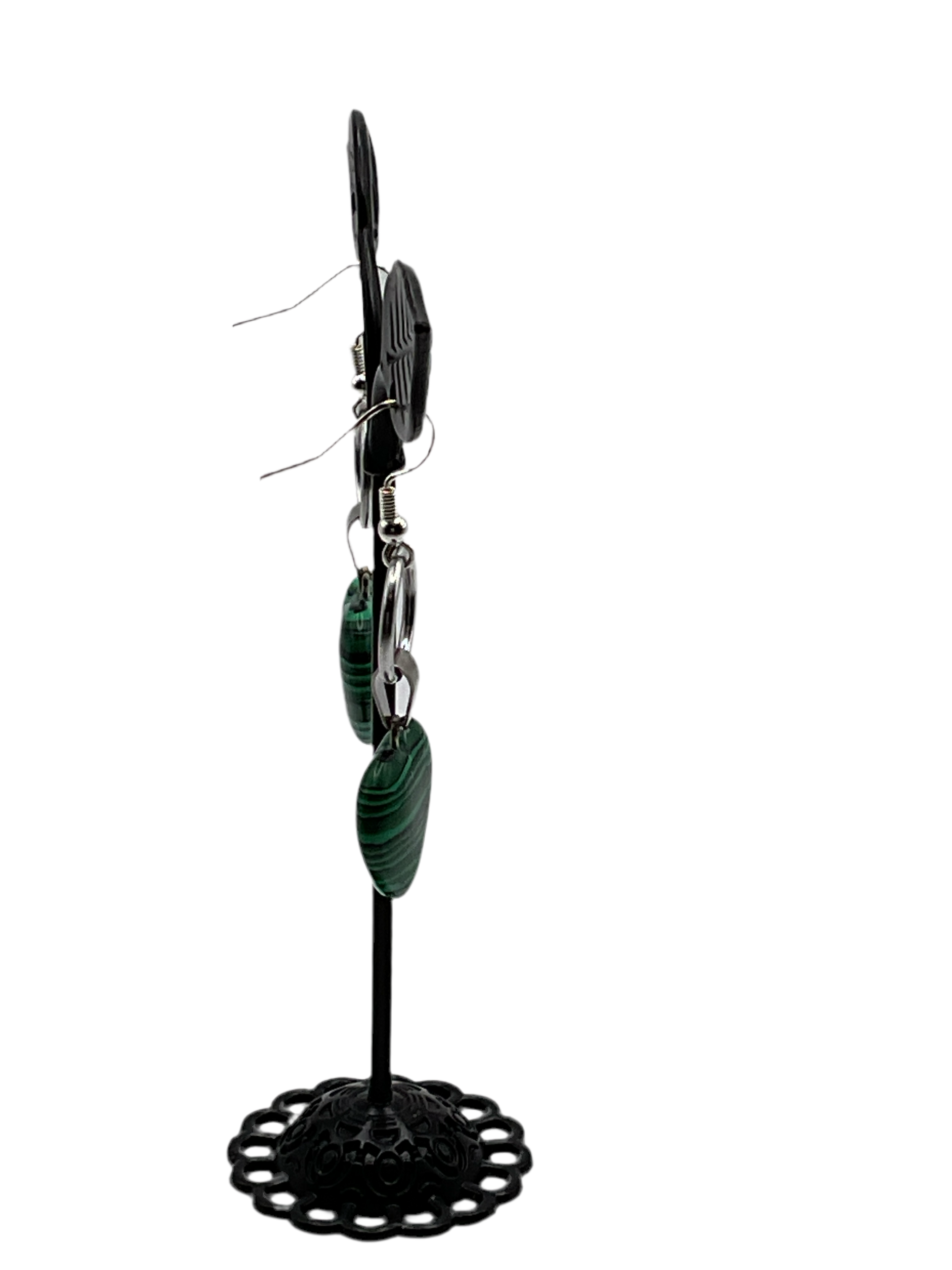 Green and black heart earrings