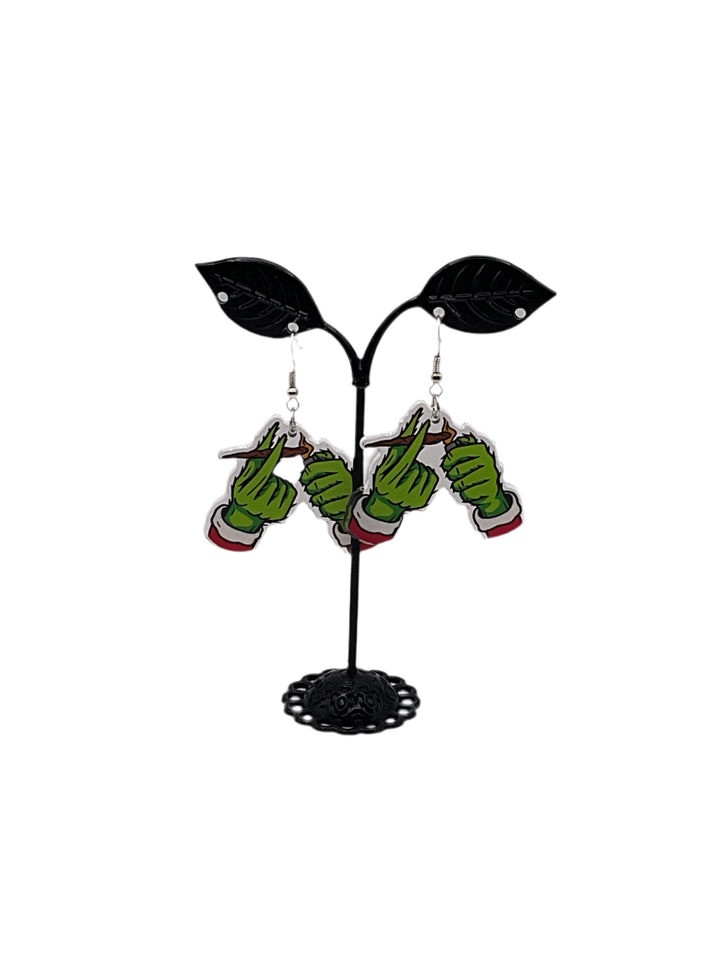 Green Christmas Hands with Blunt Earrings