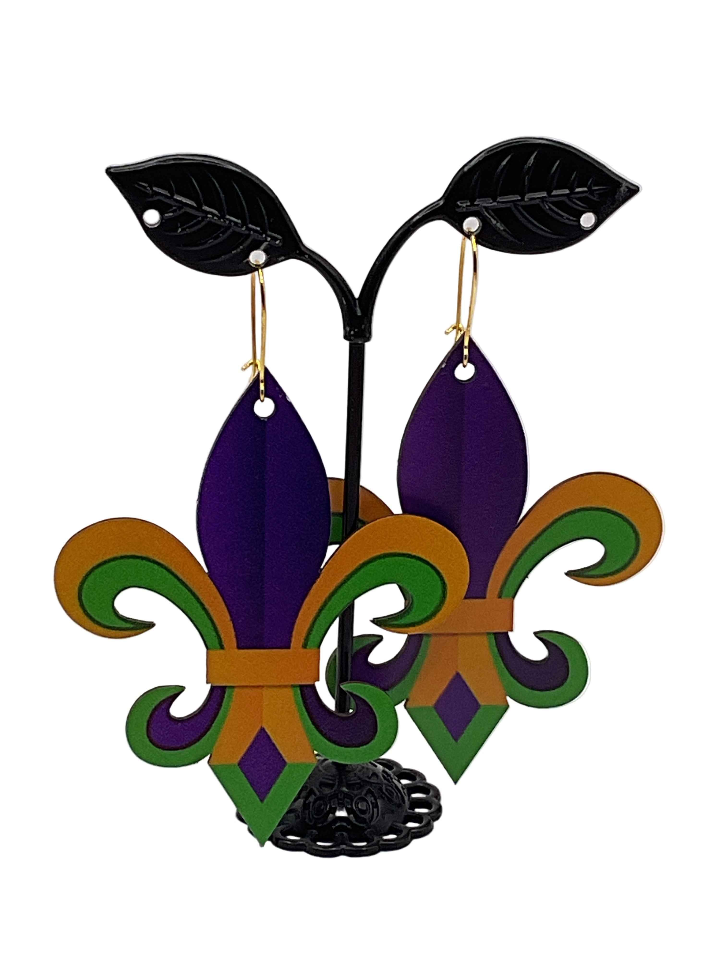 Mardi Gras Wooden Earrings