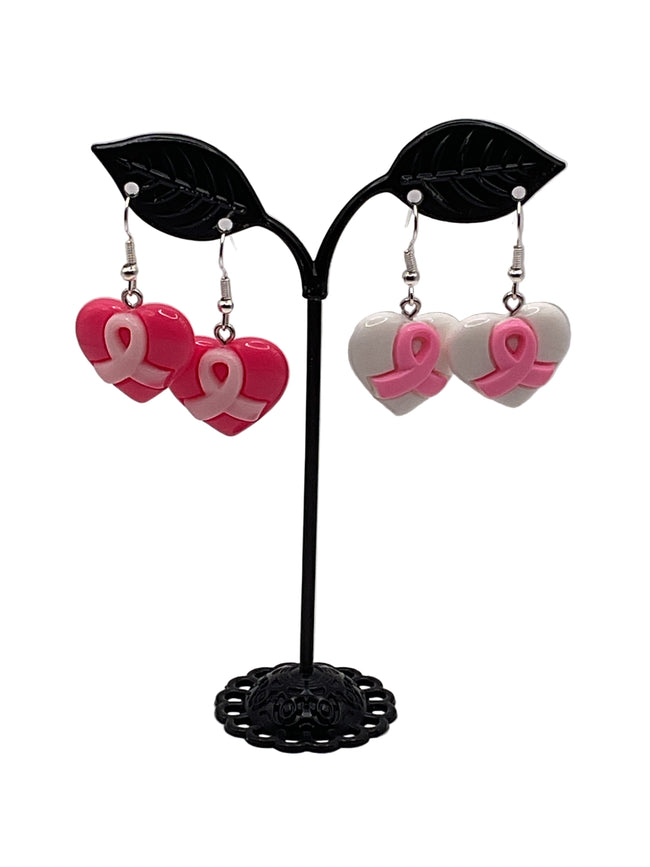 Breast cancer heart earrings Hover Image
