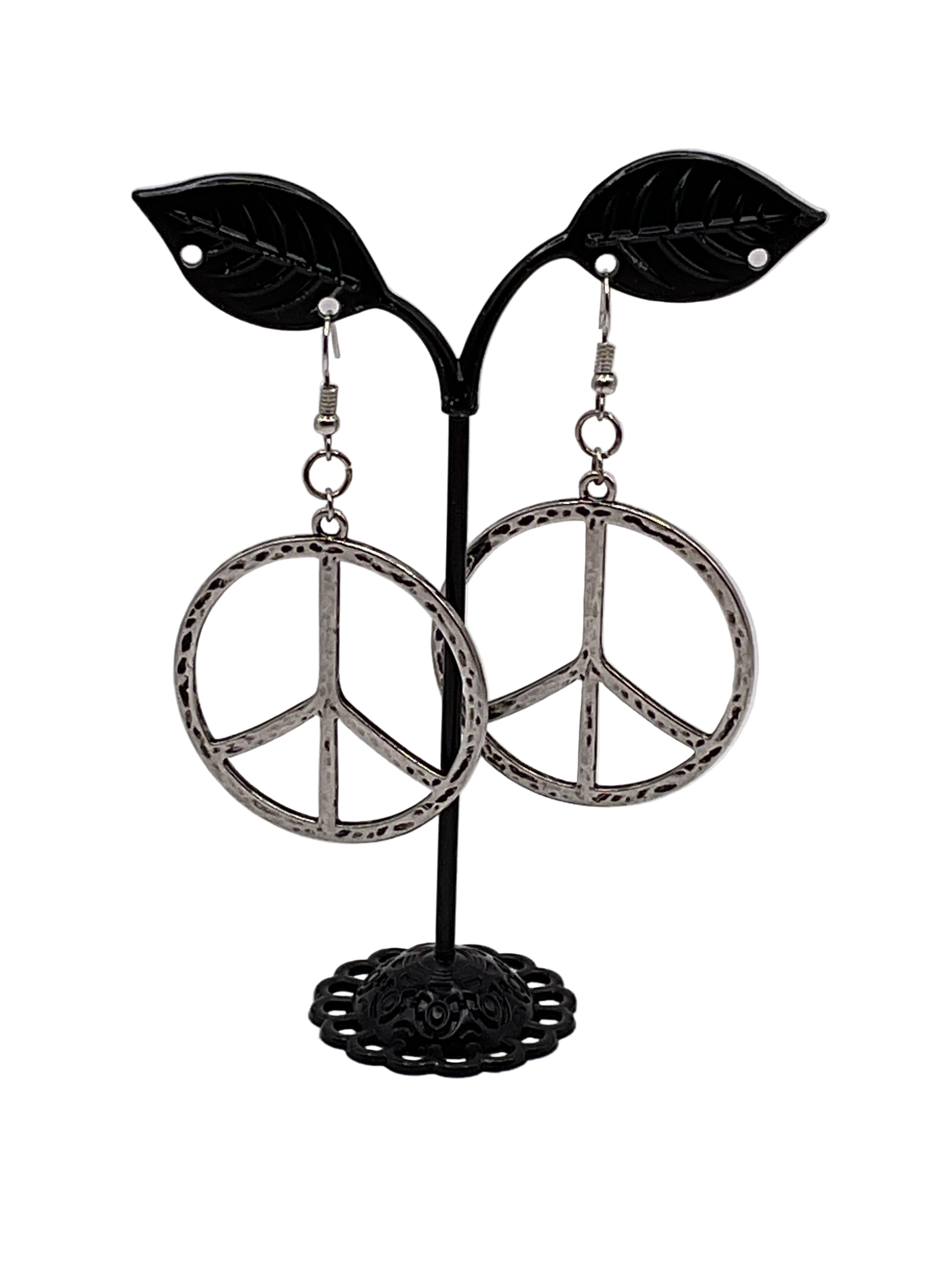 Silver peace sign earrings