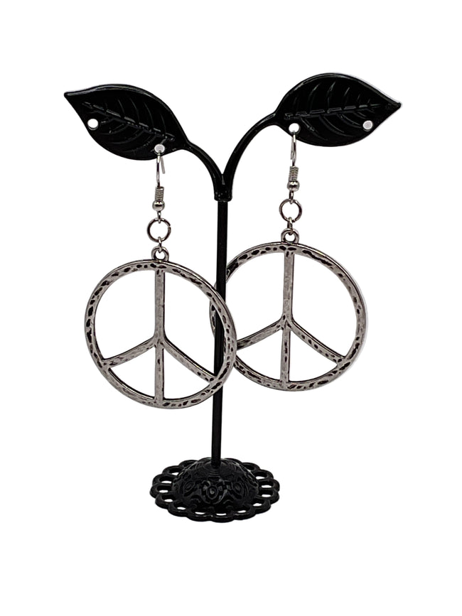 Silver peace sign earrings Hover Image