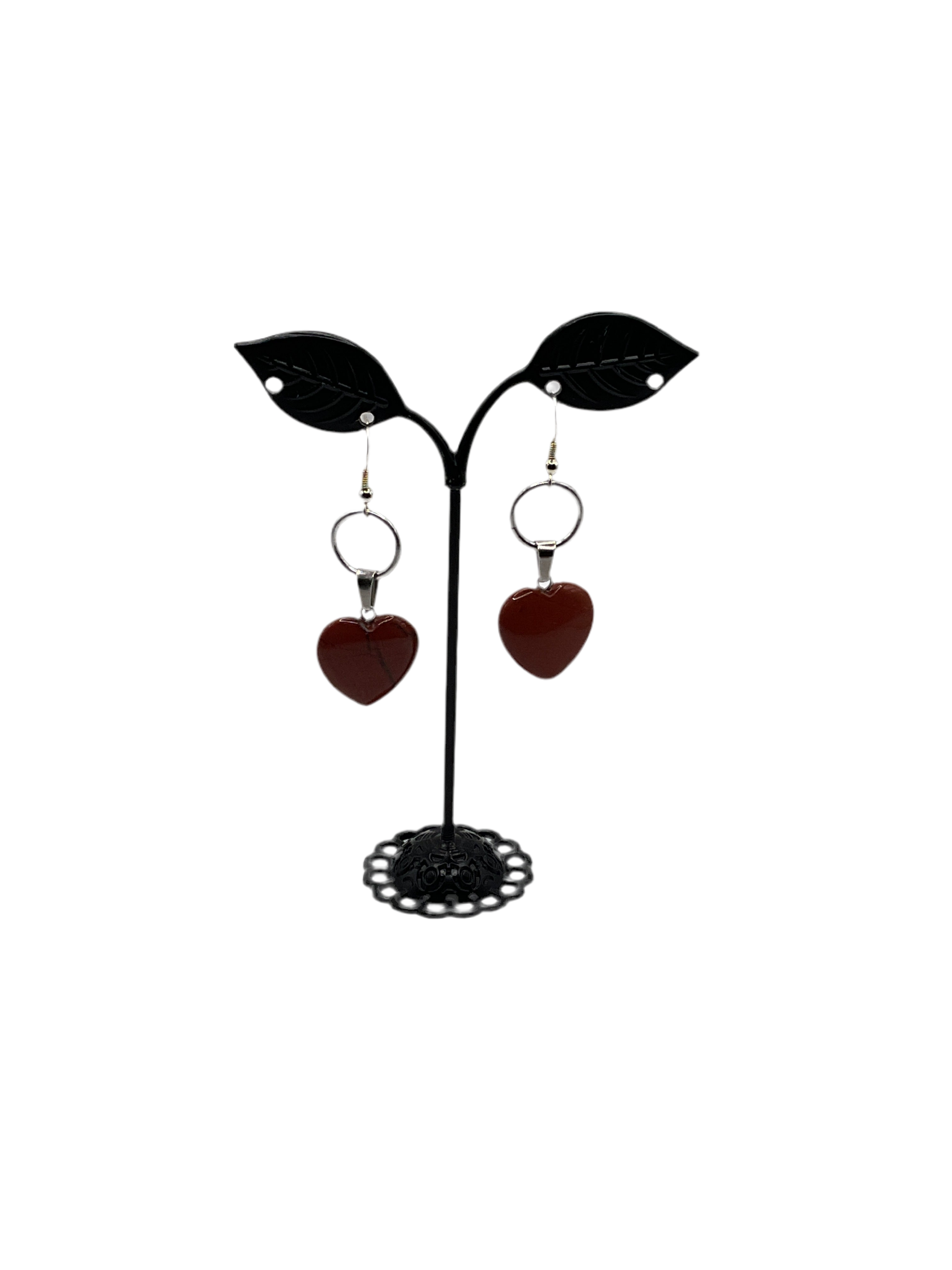 Red Jasper Stone Heart Earrings