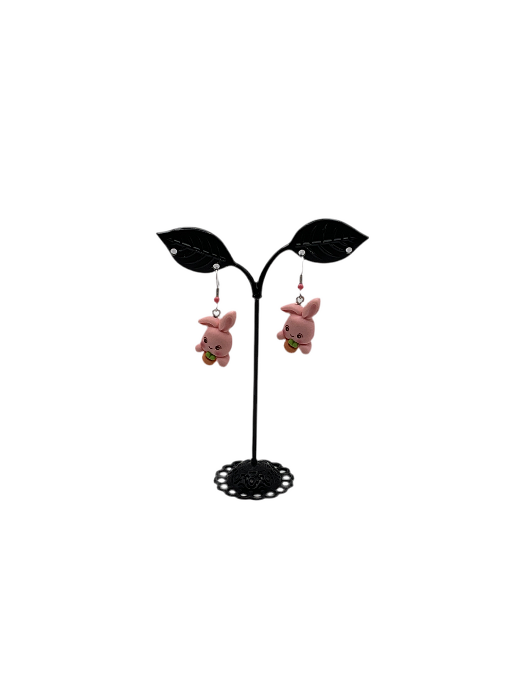 Pink bunny with carrot earrings
