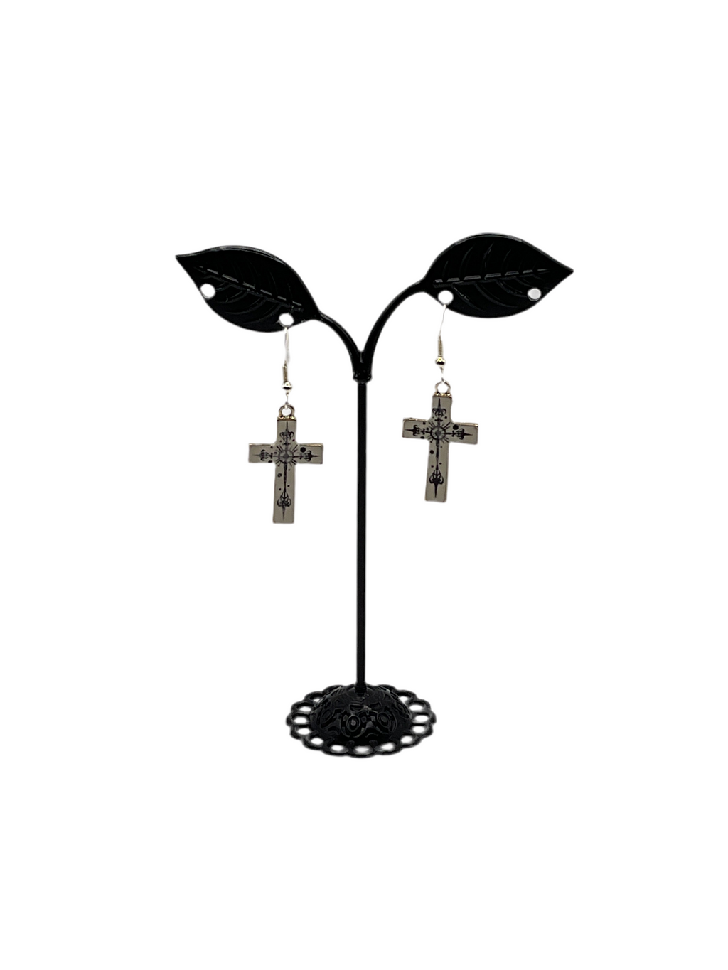 white cross earrings