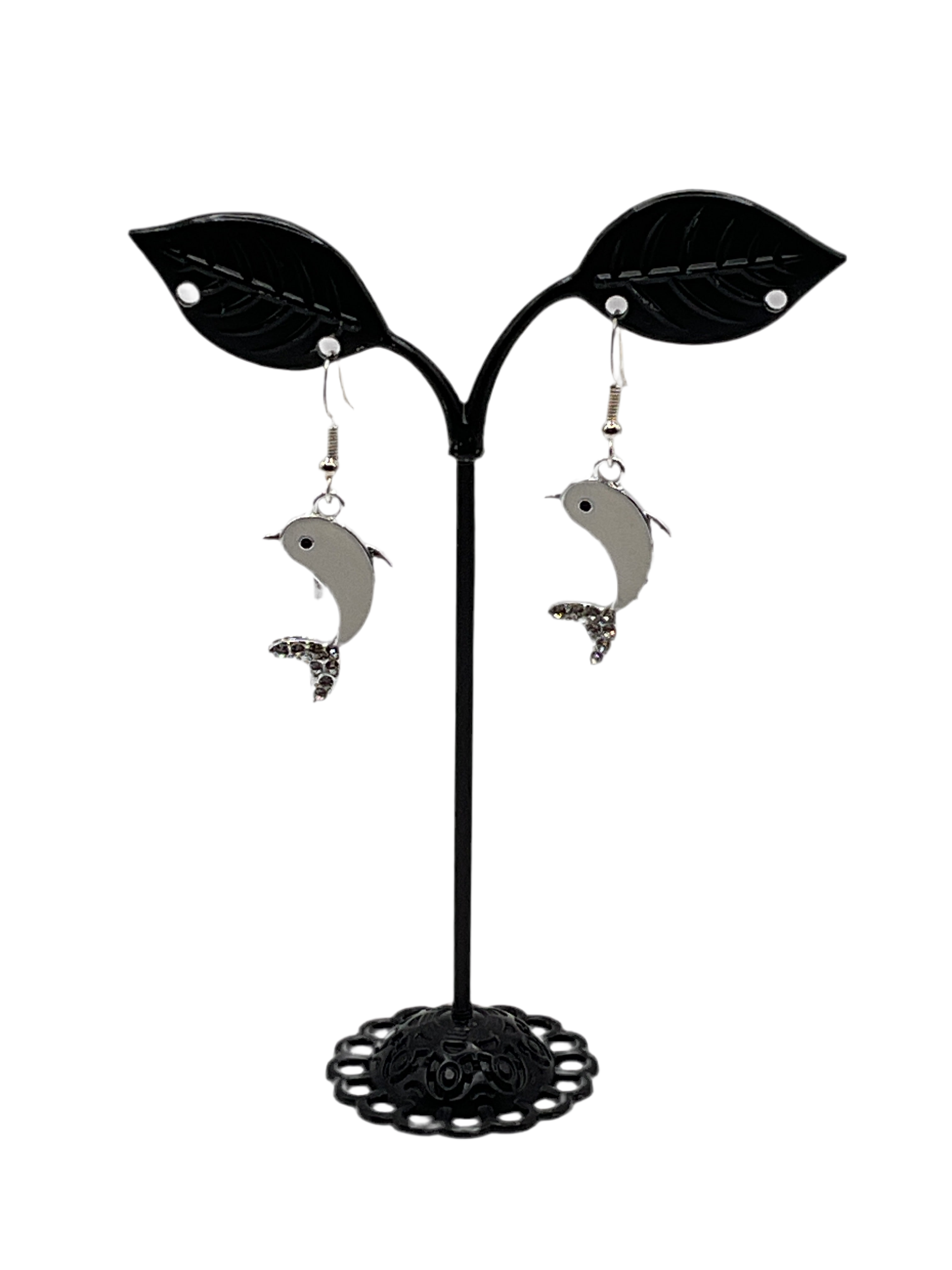 White Dolphin earrings with crystals Main image