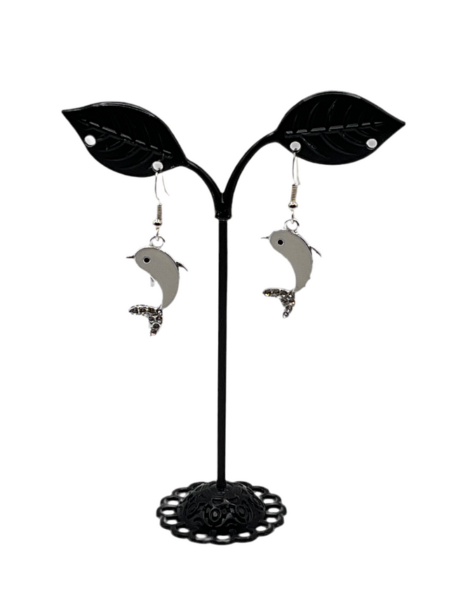 White Dolphin earrings with crystals Hover Image