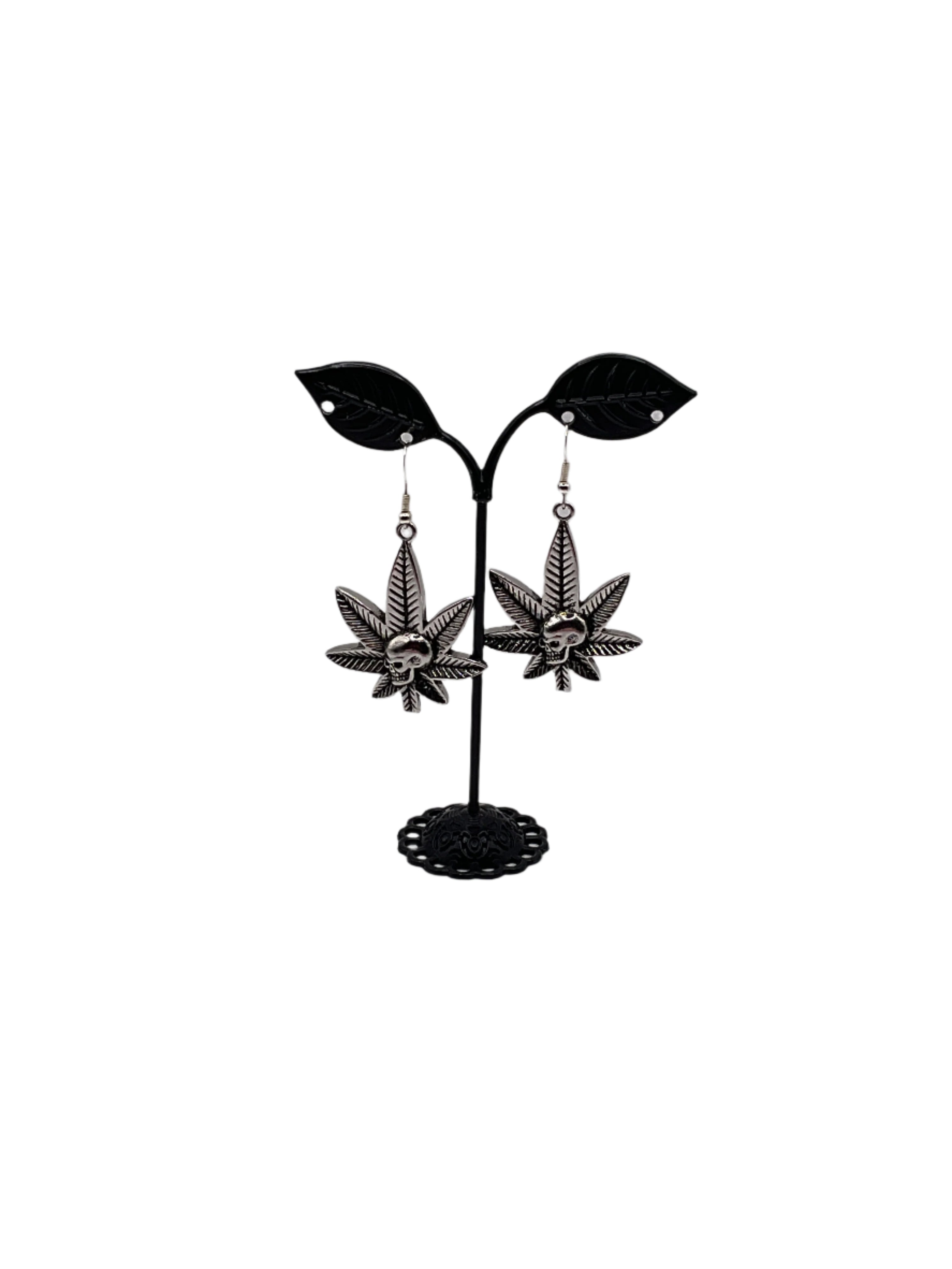 Weed and Skull Earrings