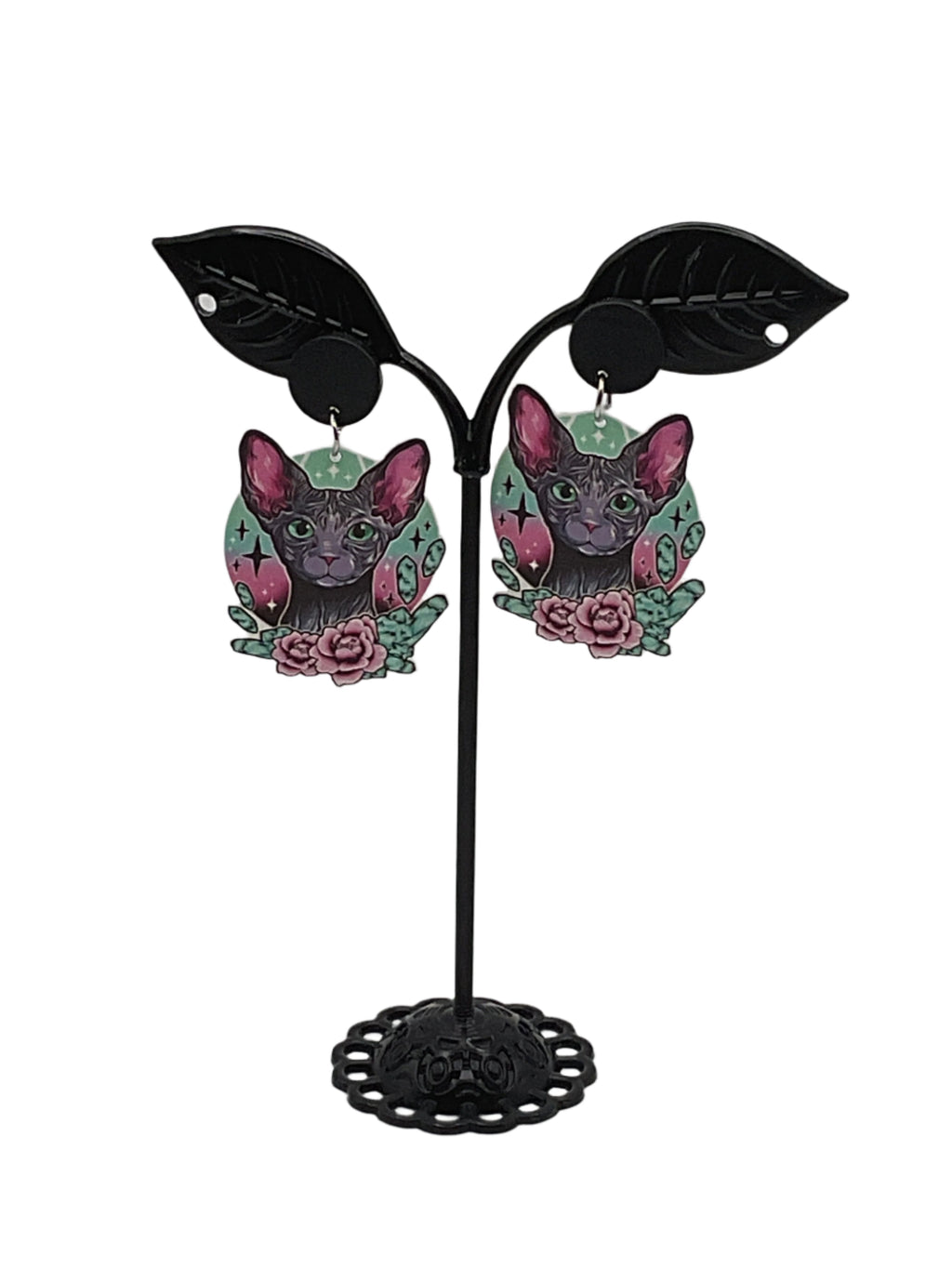 Grey Hairless Cat Earrings