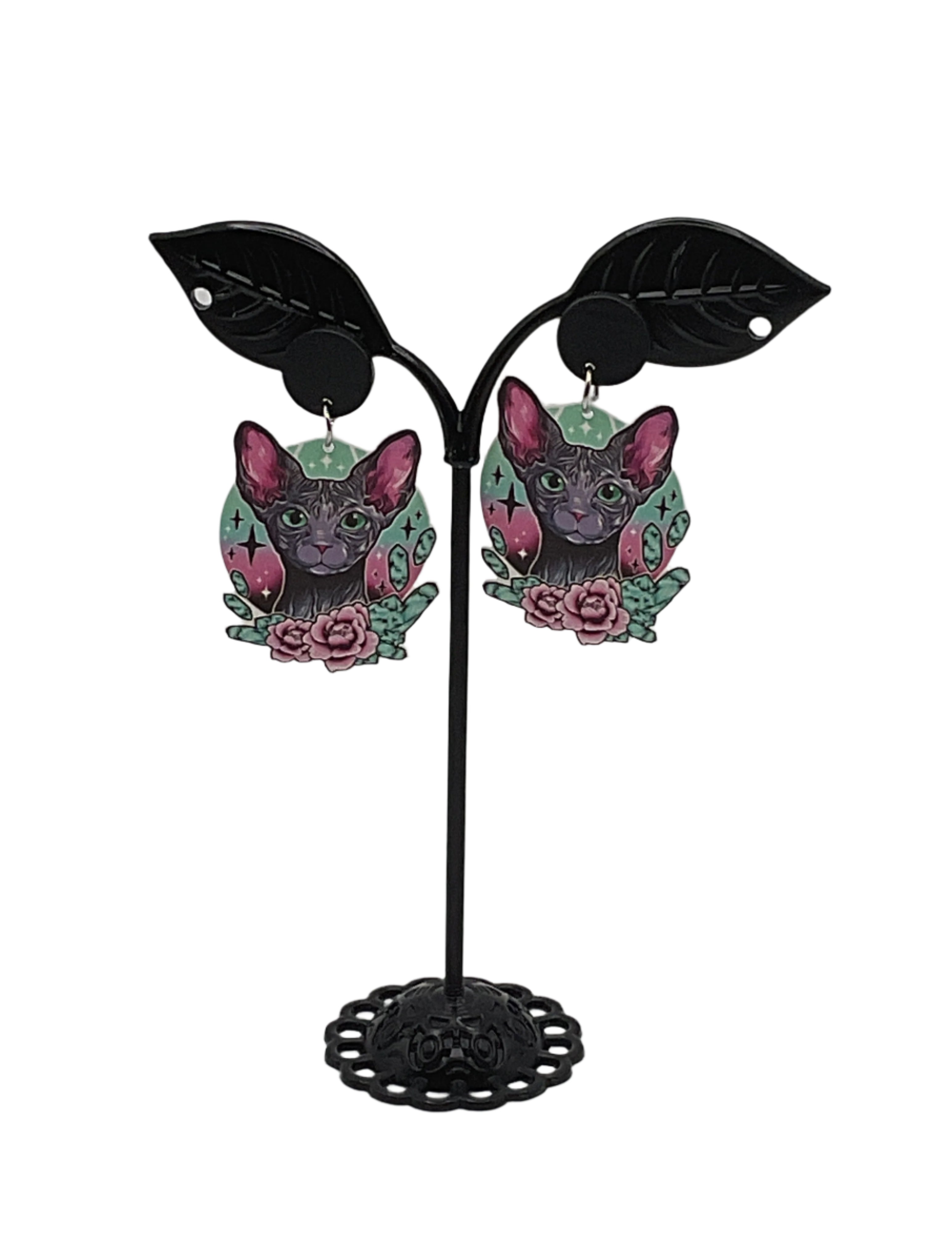 Grey Hairless Cat Earrings