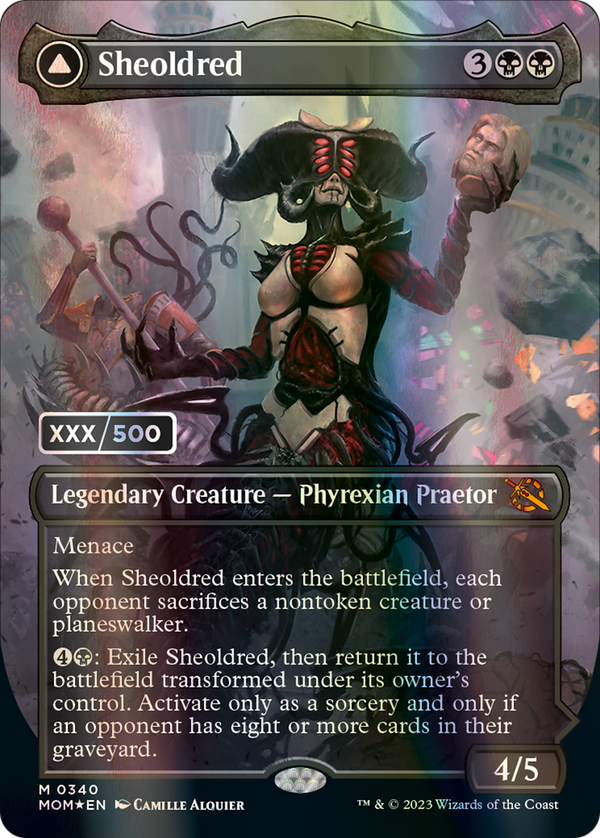 Sheoldred // The True Scriptures (MOM-340) - March of the Machine (Borderless) Foil