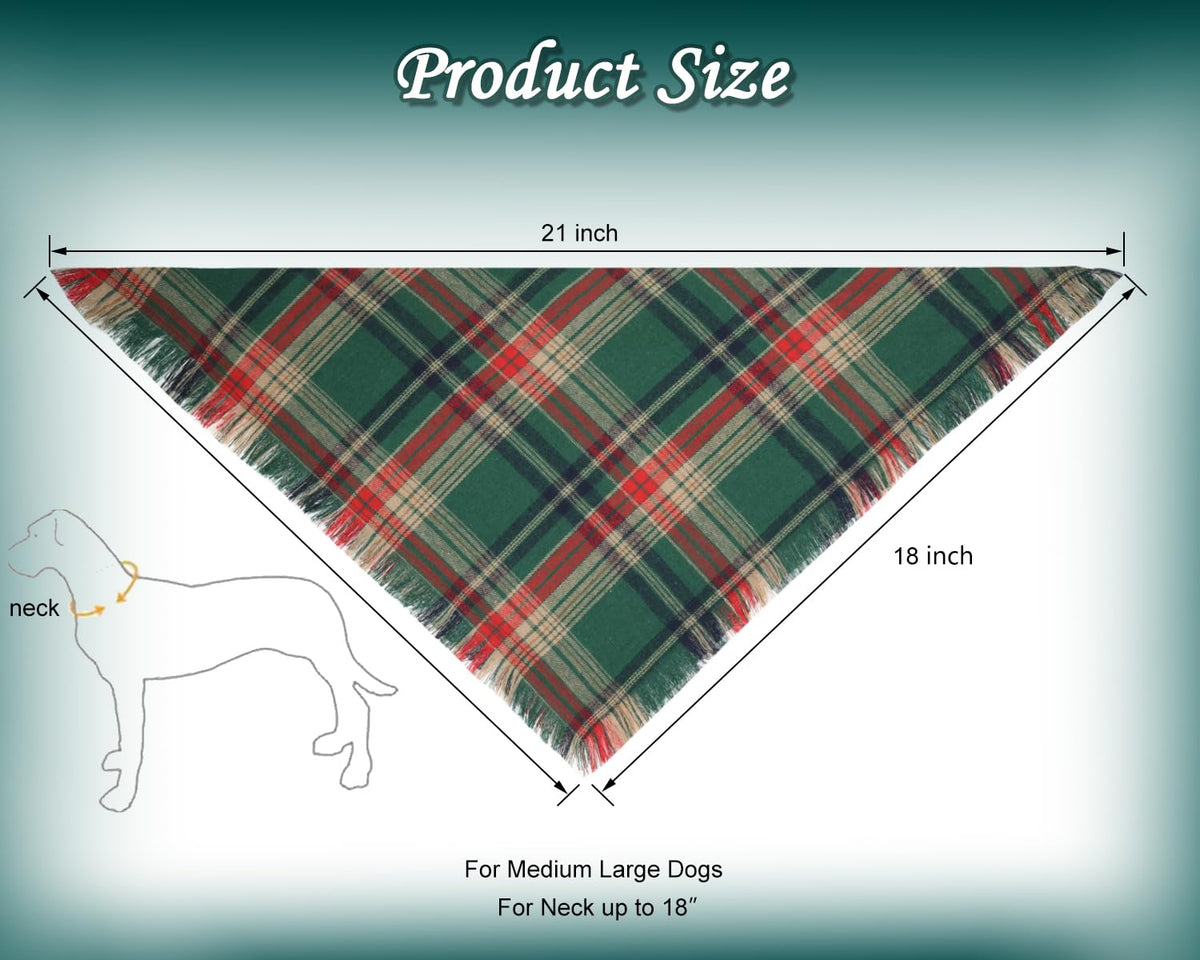 2PCS Christmas Dog Bandanas – Red and Green Plaid with Tassels