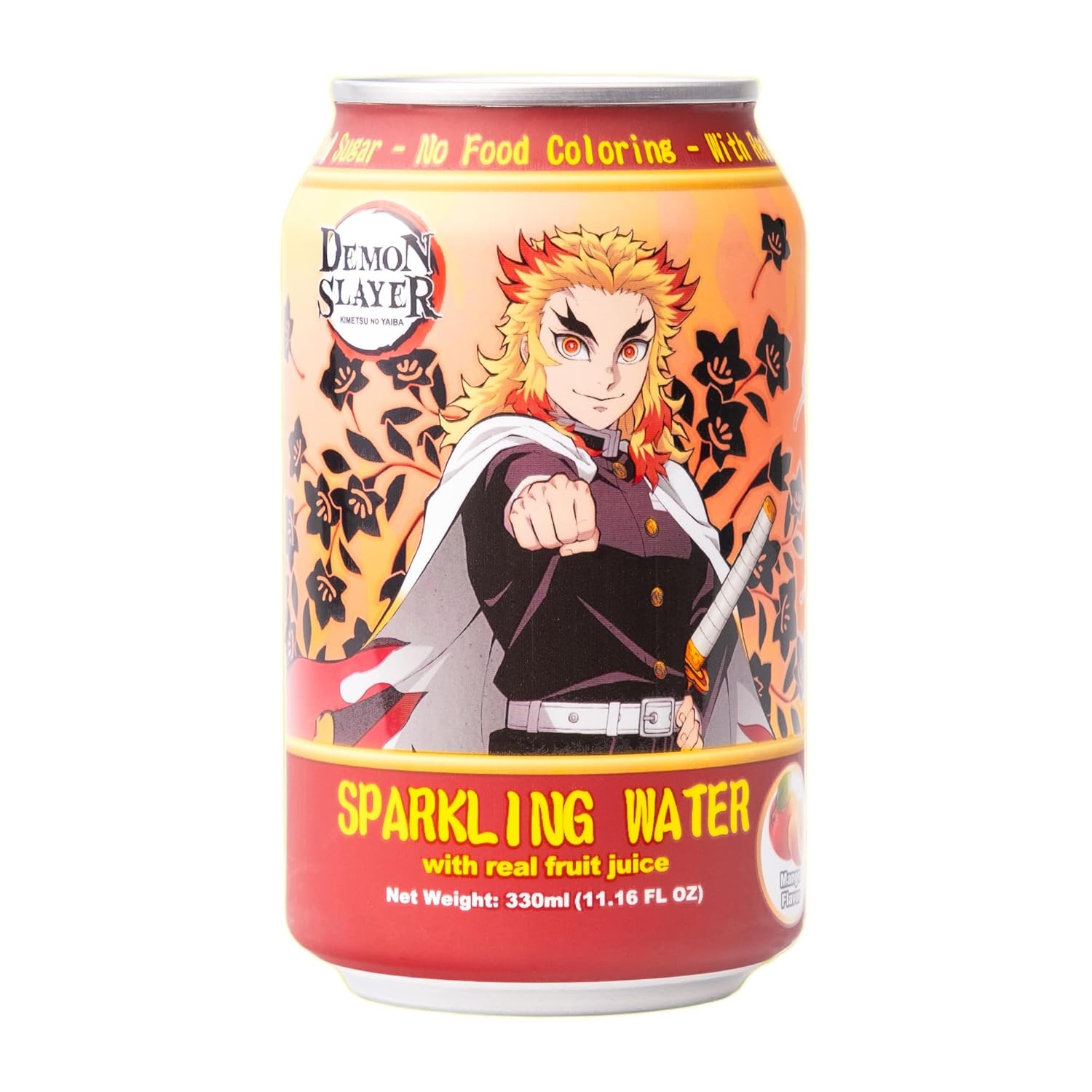 Demon Slayer Mango Sparkling Water – 11.16 fl oz (330 ml) Cans – Kyojuro Rengoku Collectible Anime Drink (1 Can) Main image