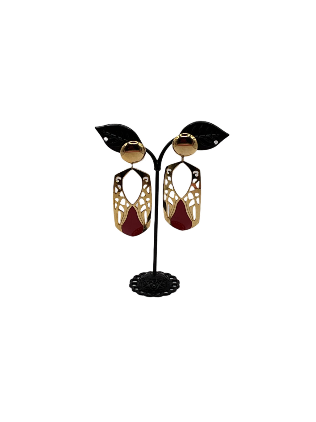 Gold and red earrings