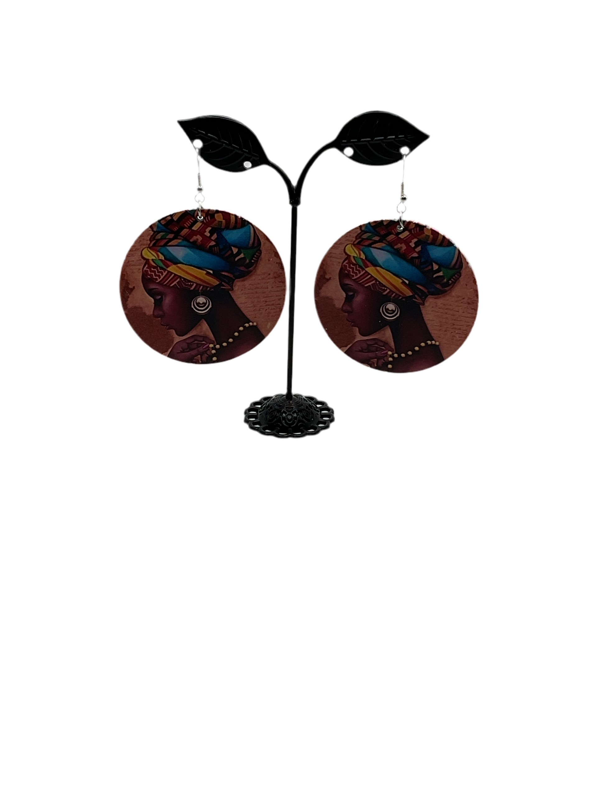 African Woman Round Earrings