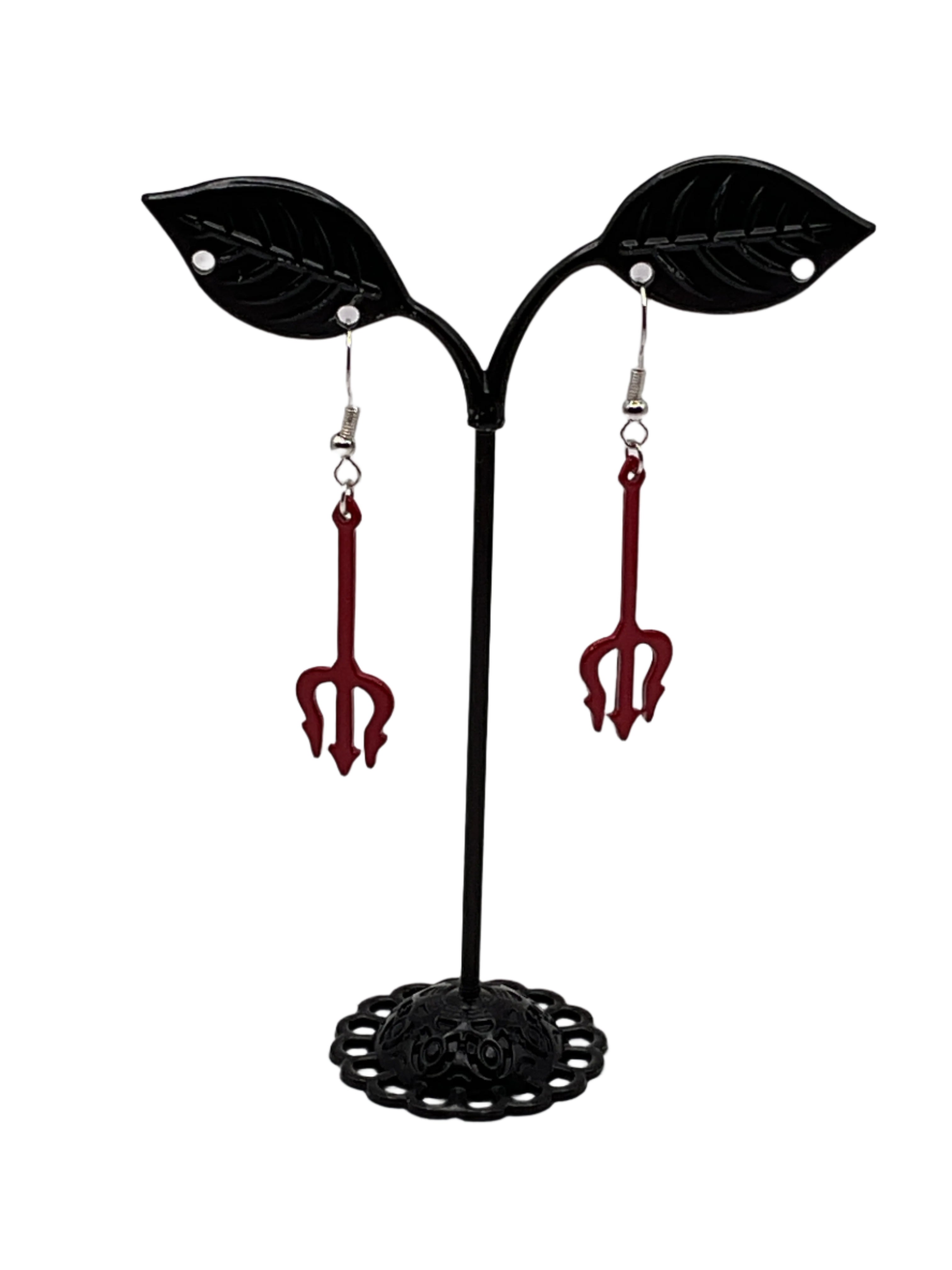 Red Pitchfork Earrings