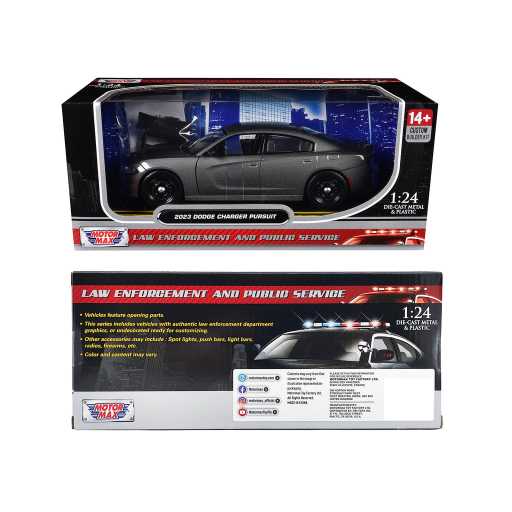 2023 Dodge Charger Pursuit Police Car Gray Metallic "Custom Builder's Kit - Law Enforcement and Public Service" Series 1/24 Diecast Model Car by Motormax