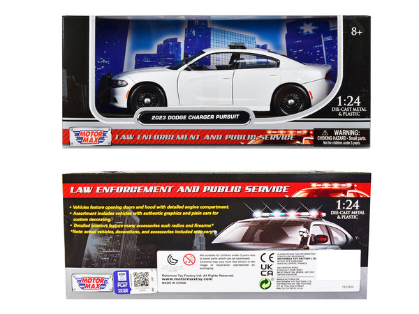 2023 Dodge Charger Pursuit Police Car Plain White "Law Enforcement and Public Service" Series 1/24 Diecast Model Car by Motormax