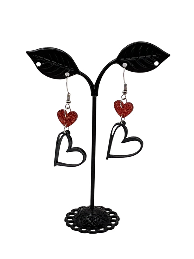 red and black heart earrings Hover Image