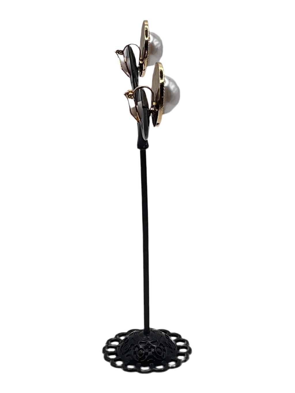 Pearl and Black Enamel Earrings