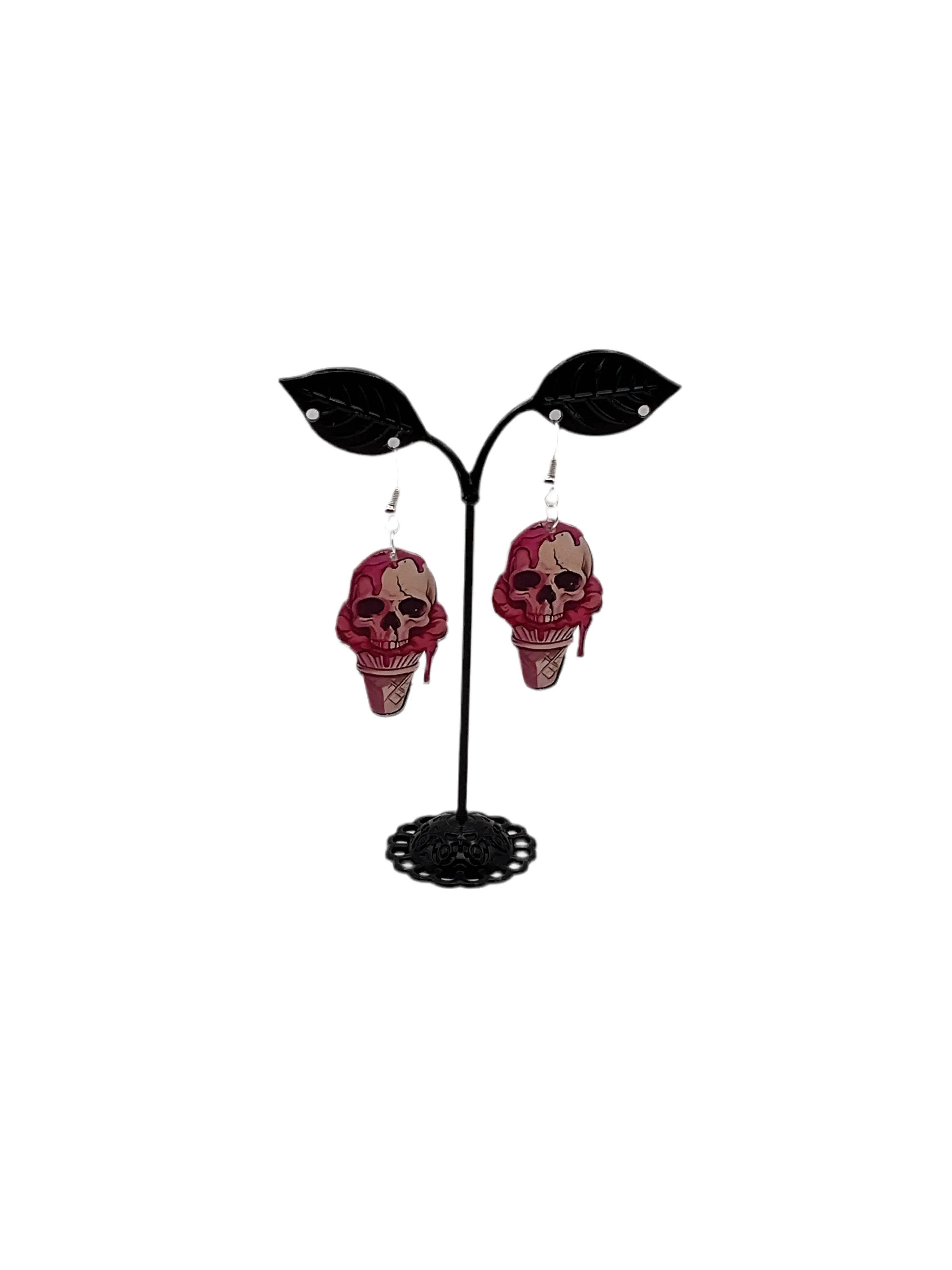 Ice Cream Cone Skull Earrings