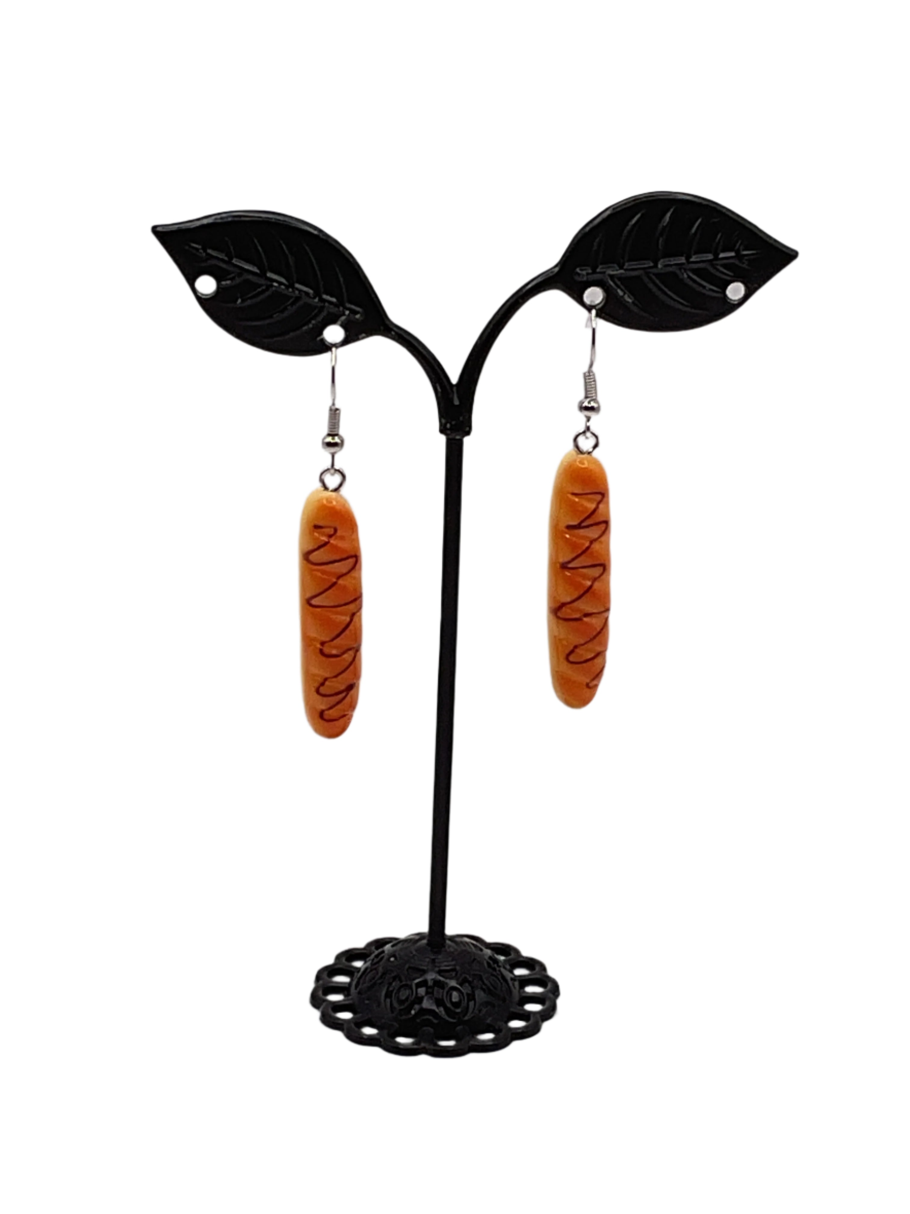 French Baguette W/Chocolate Drizzle Earrings Main image