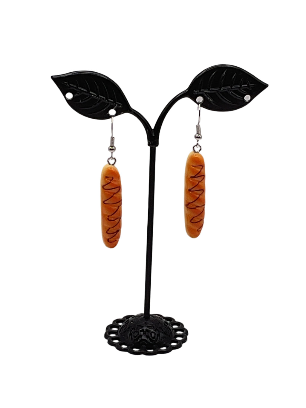 French Baguette W/Chocolate Drizzle Earrings