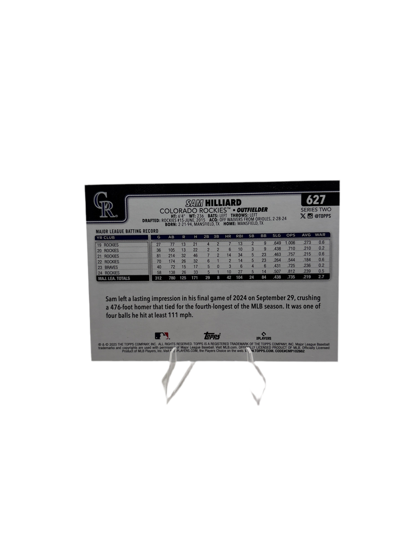 Topps Sam Hilliard