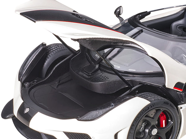 Koenigsegg Regera White with Black Carbon and Red Stripes 1/18 Model Car by Autoart
