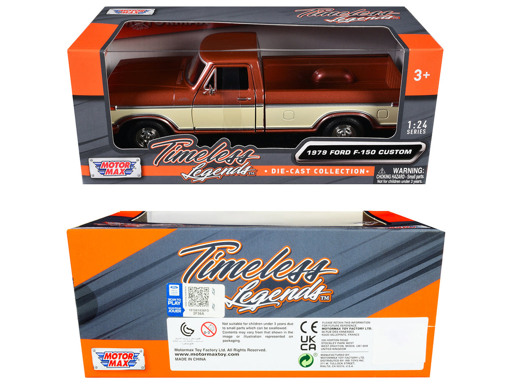 1979 Ford F-150 Custom Pickup Truck Brown Metallic and Cream "Timeless Legends" Series 1/24 Diecast Model Car by Motormax