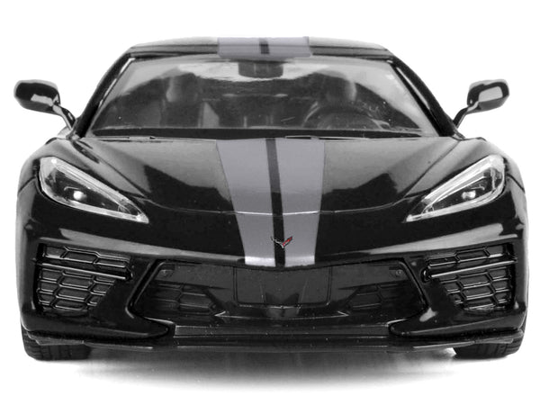 2020 Chevrolet Corvette C8 Stingray Black with Silver Stripes "Timeless Legends" Series 1/24 Diecast Model Car by Motormax