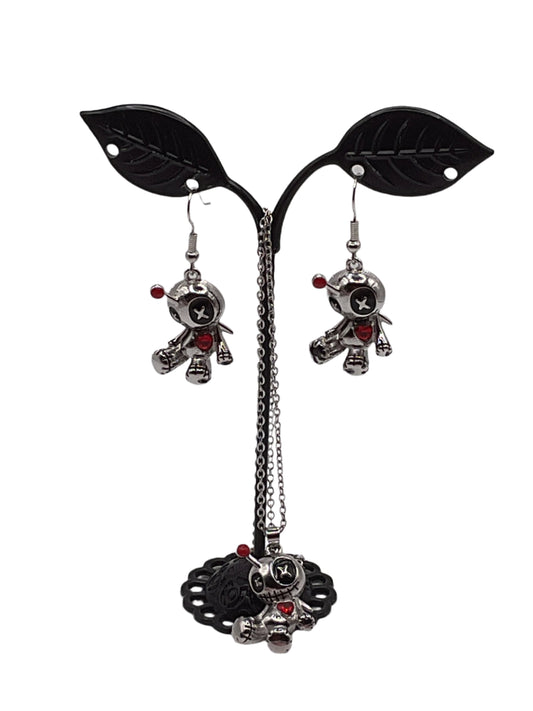 Voo Doo Doll Earrings and Necklace Set