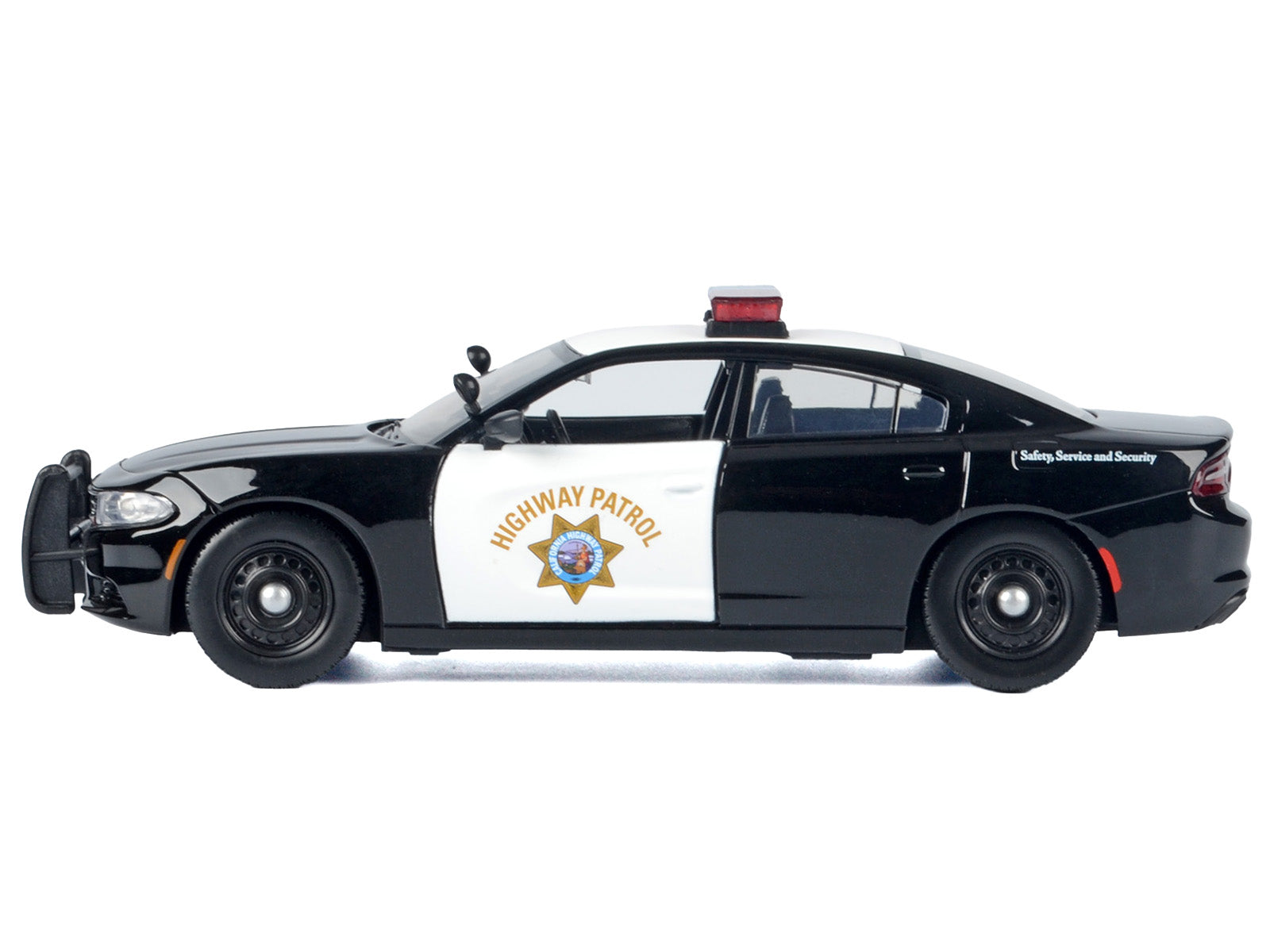 2023 Dodge Charger Pursuit Police Car "California Highway Patrol (CHP)" Black and White with Flashing Light Bar and Front and Rear Lights and Sounds 1/24 Diecast Model Car by Motormax