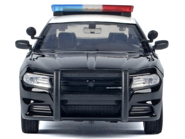 2023 Dodge Charger Pursuit Police Car "California Highway Patrol (CHP)" Black and White with Flashing Light Bar and Front and Rear Lights and Sounds 1/24 Diecast Model Car by Motormax