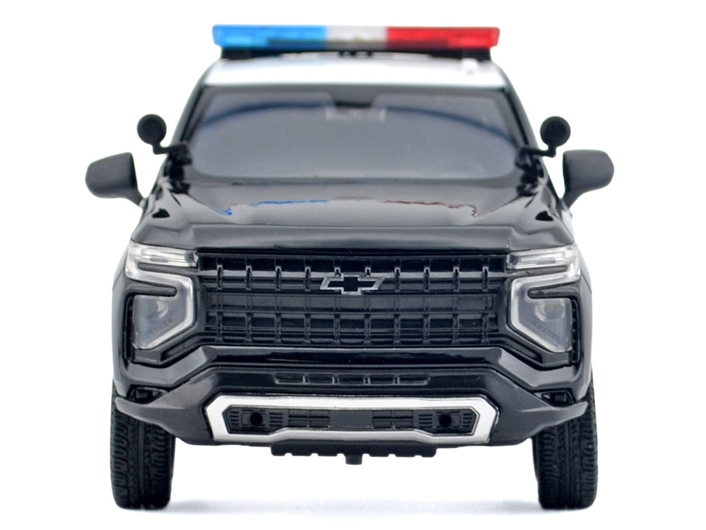 2025 Chevrolet Tahoe PPV "LAPD (Los Angeles Police Department)" Black and White with Flashing Light Bar and Front and Rear Lights and Sounds 1/24 Diecast Model Car by Motormax