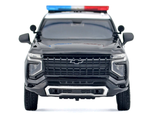 2025 Chevrolet Tahoe PPV "LAPD (Los Angeles Police Department)" Black and White with Flashing Light Bar and Front and Rear Lights and Sounds 1/24 Diecast Model Car by Motormax
