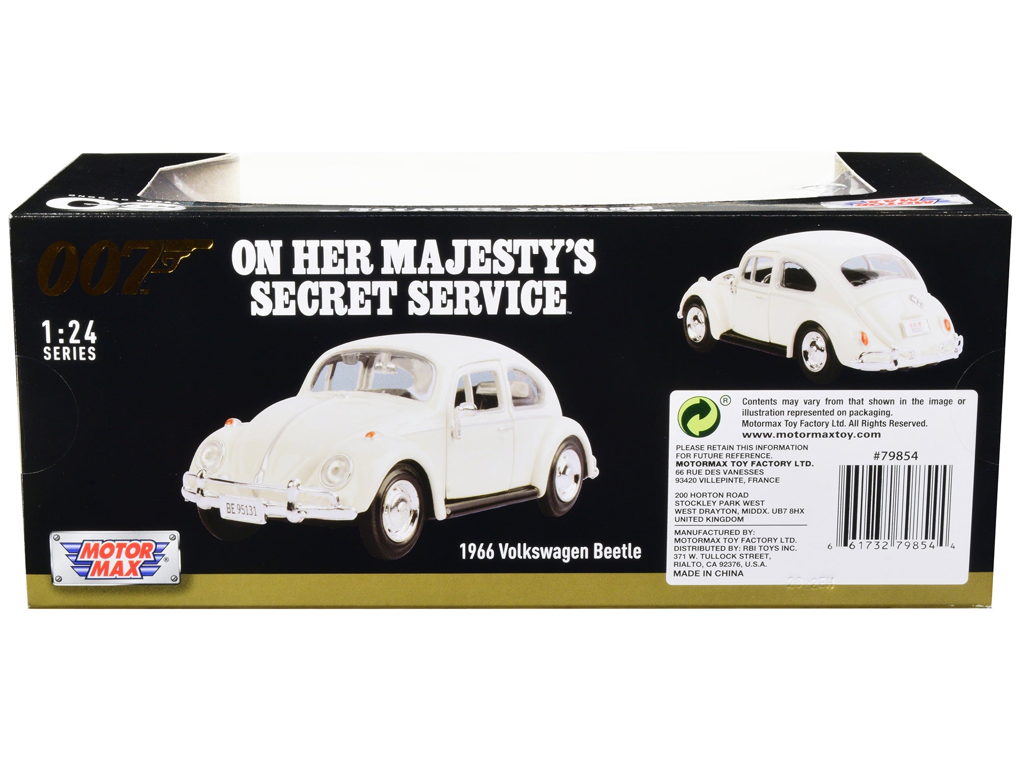 1966 Volkswagen Beetle White James Bond 007 "On Her Majesty's Secret Service" (1969) Movie "James Bond Collection" Series 1/24 Diecast Model Car by Motormax