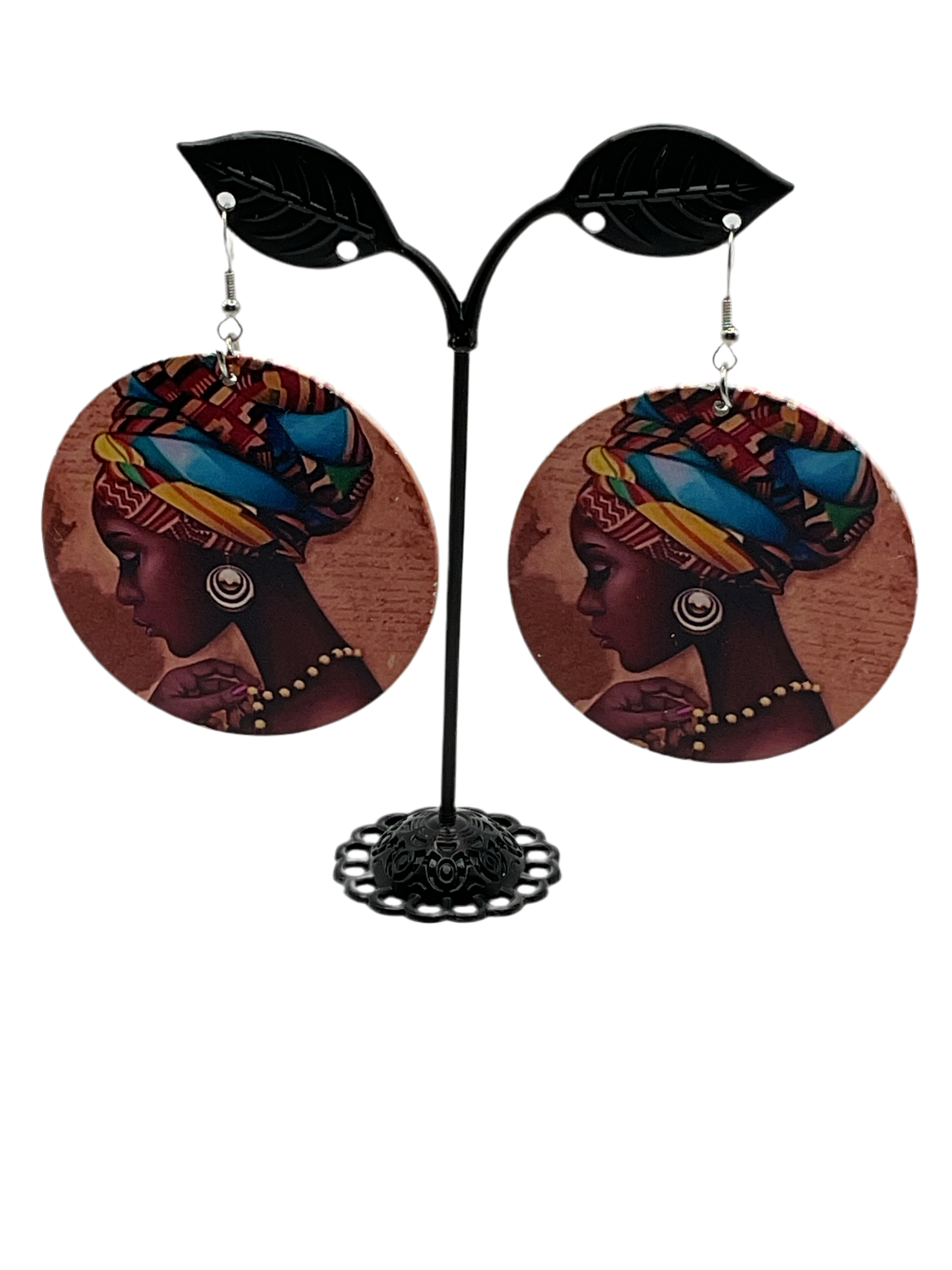 African Woman Round Earrings Main image