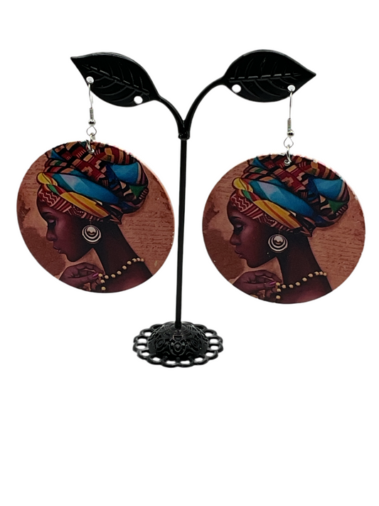 African Woman Round Earrings