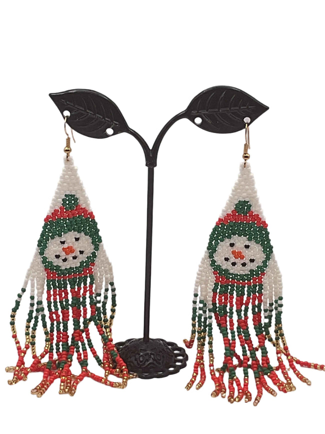 Christmas Snowman Tassel Earrings Hover Image