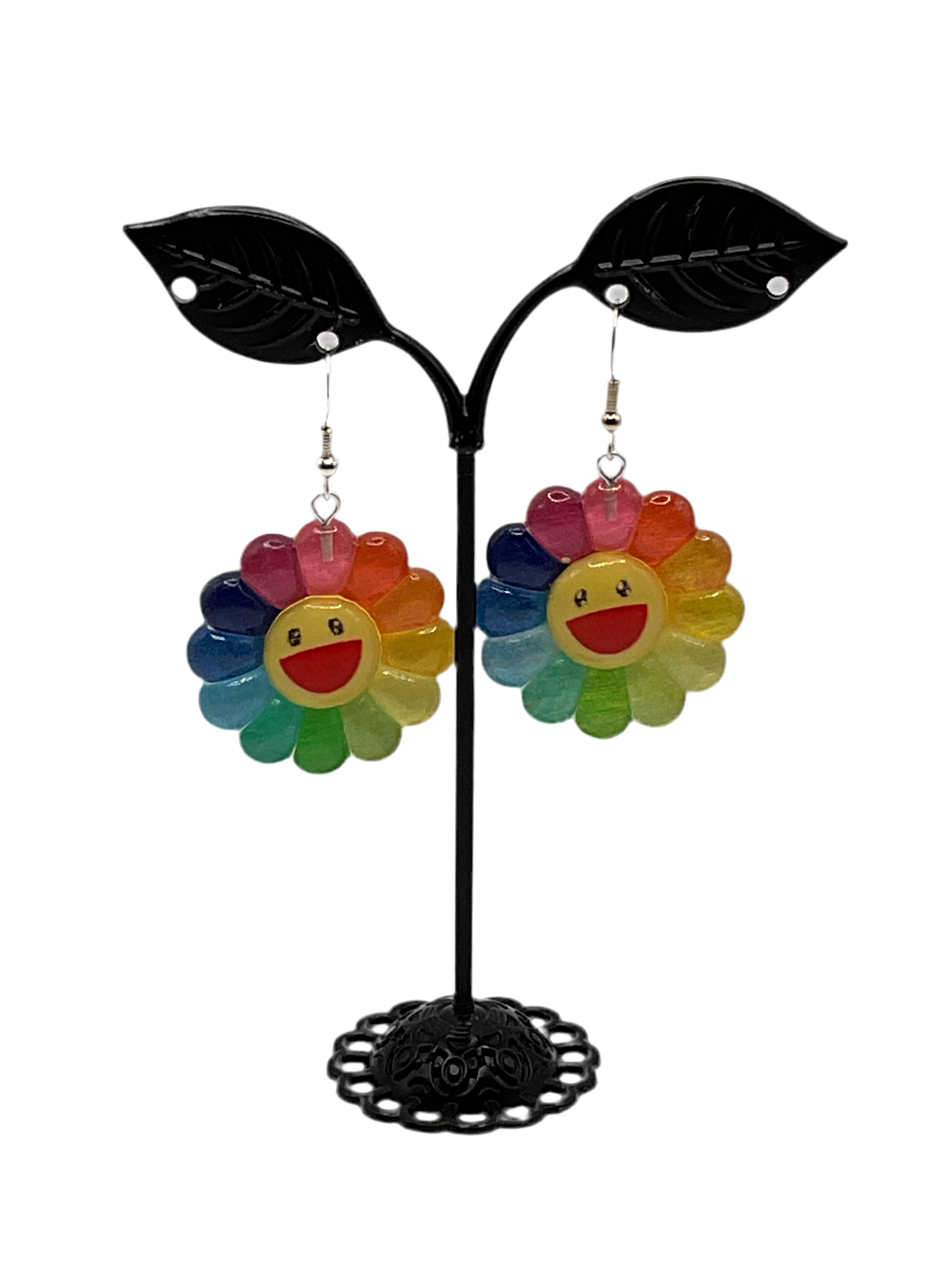 Rainbow Flower Smiley Face Earrings