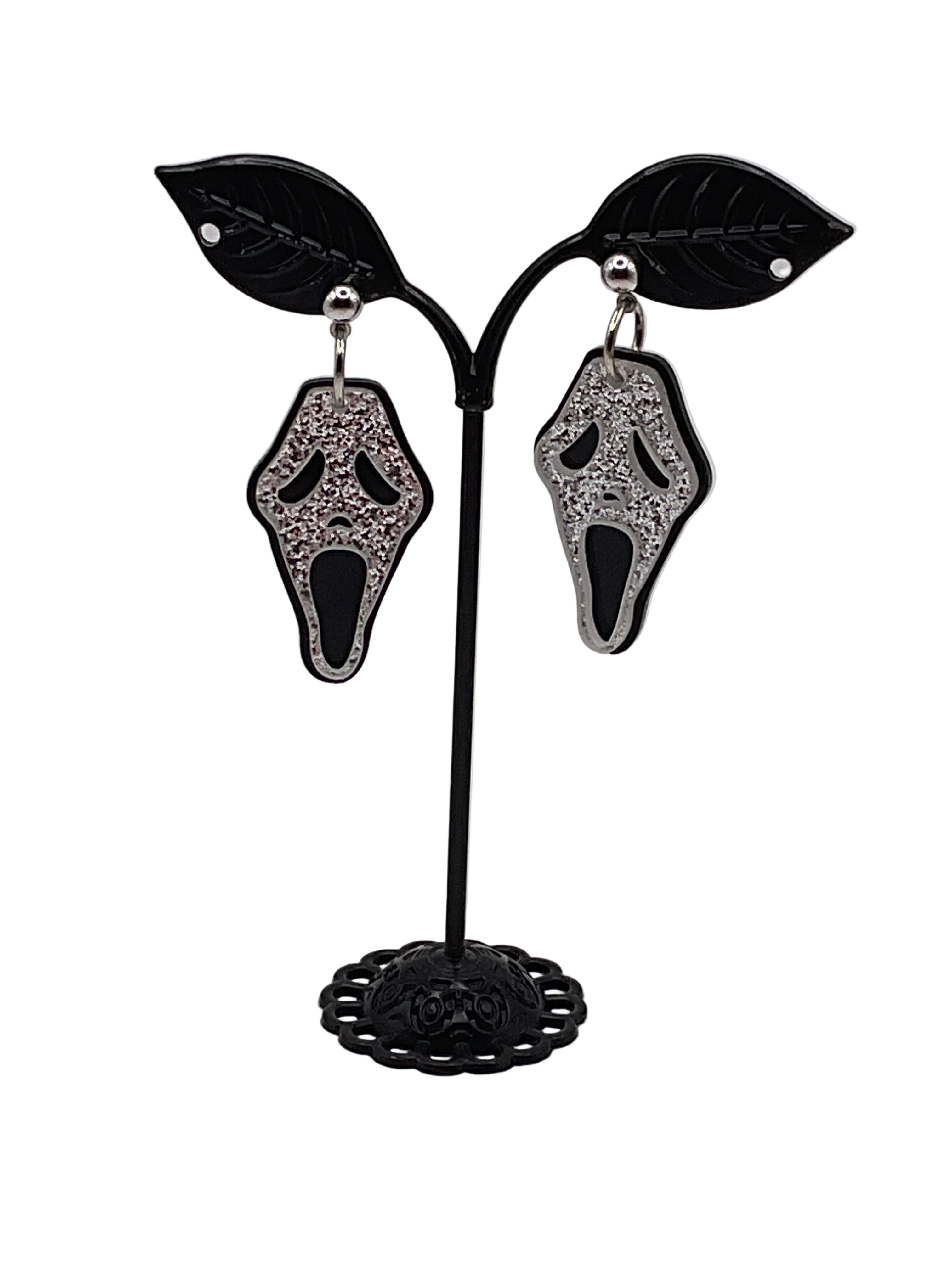 Silver Glitter Scream Earrings Main image