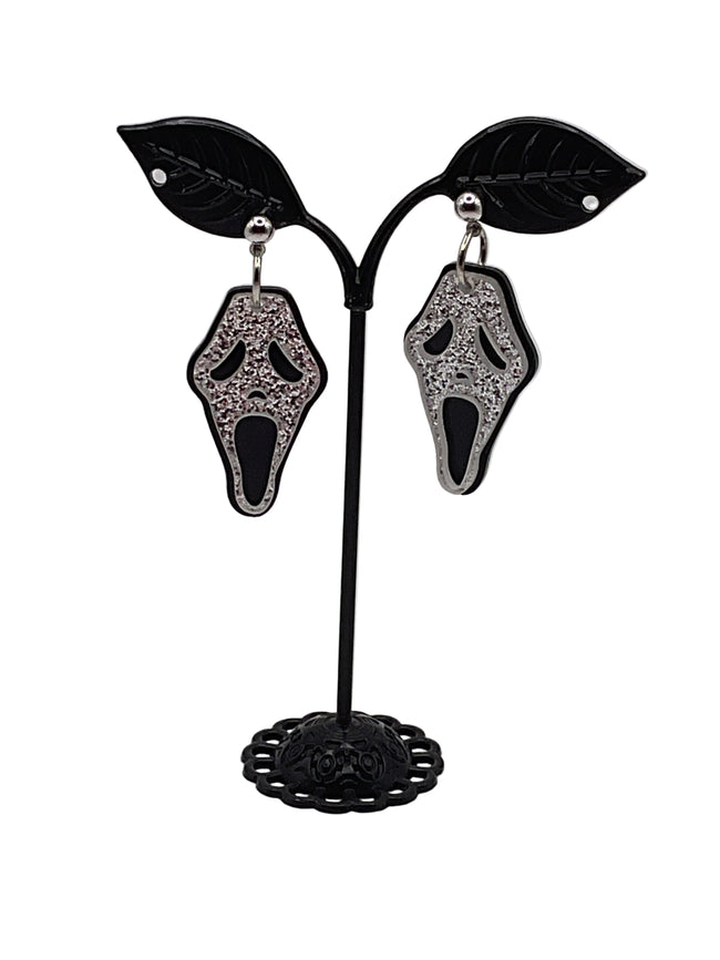 Silver Glitter Scream Earrings Hover Image