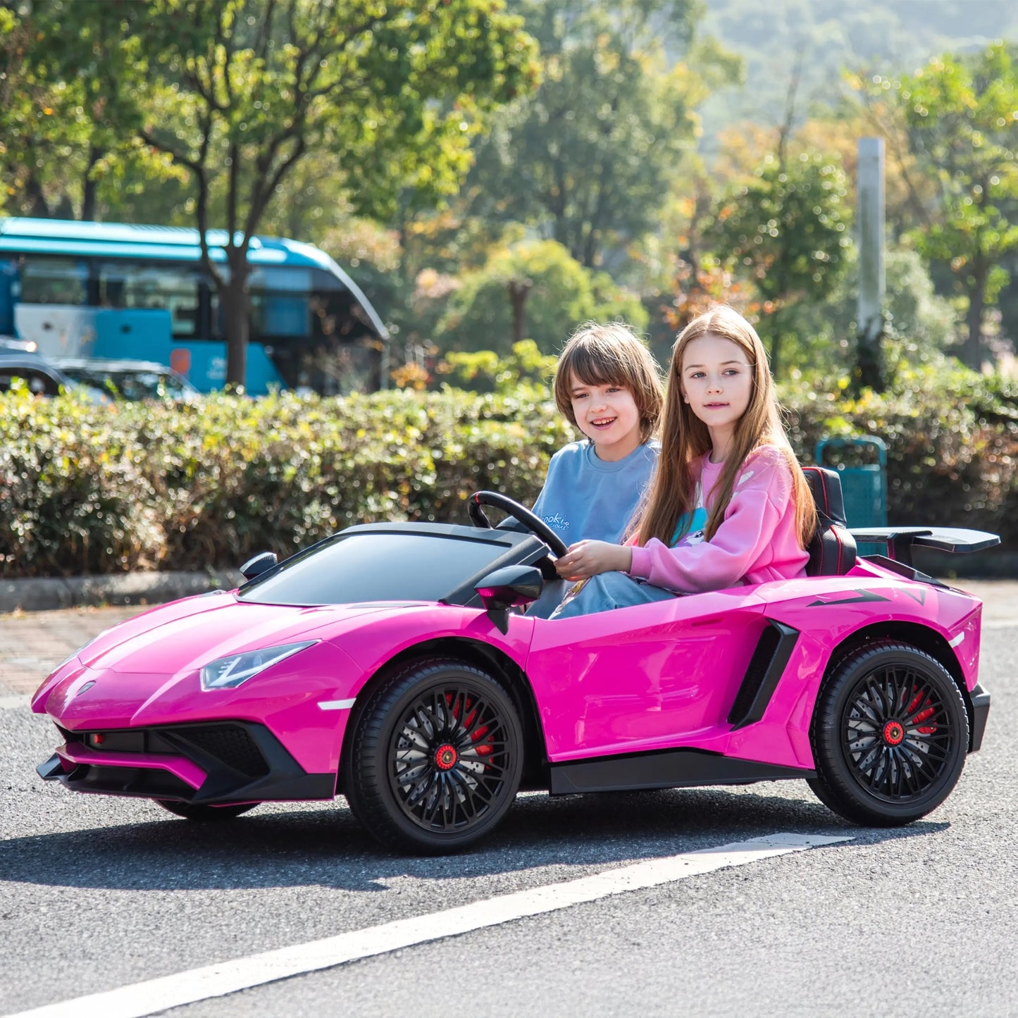 24V Lamborghini Aventador 2 Seater Ride On Car for Kids: Advanced Brushless Motor & Differential for High-Octane Fun Pink