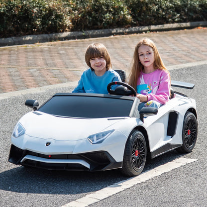 24V Lamborghini Aventador 2 Seater Ride On Car for Kids: Advanced Brushless Motor & Differential for High-Octane Fun White