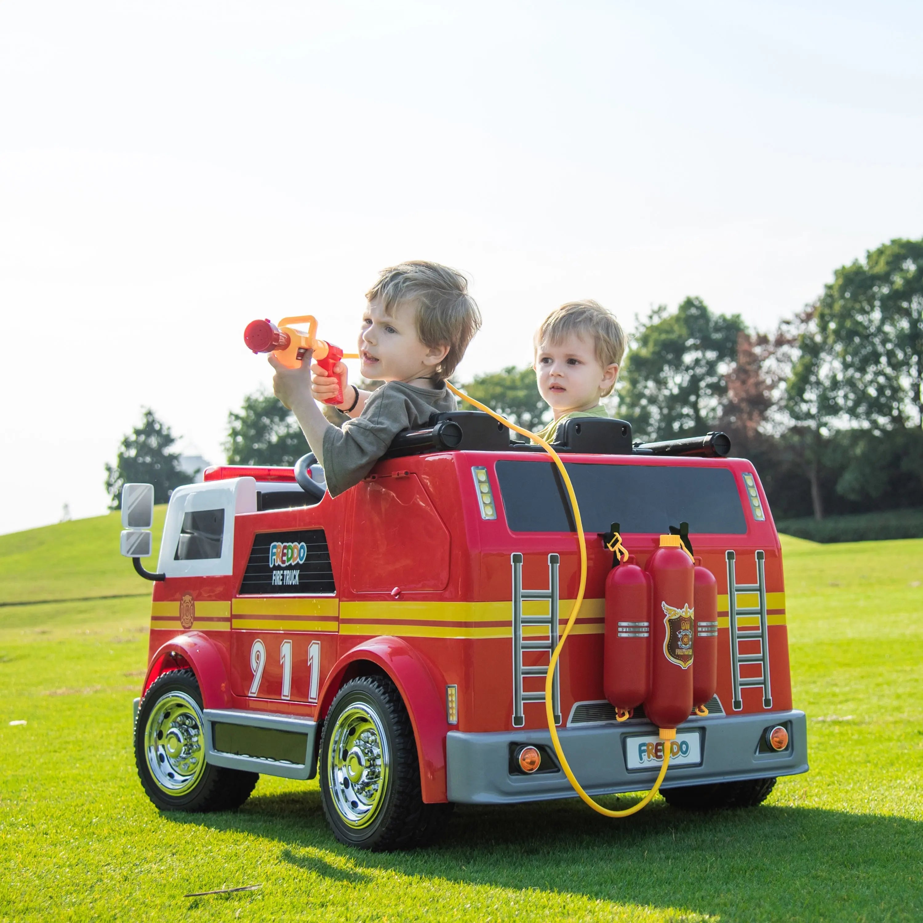 24V Freddo Fire Truck 2-Seater Ride on - Collectors World Toys