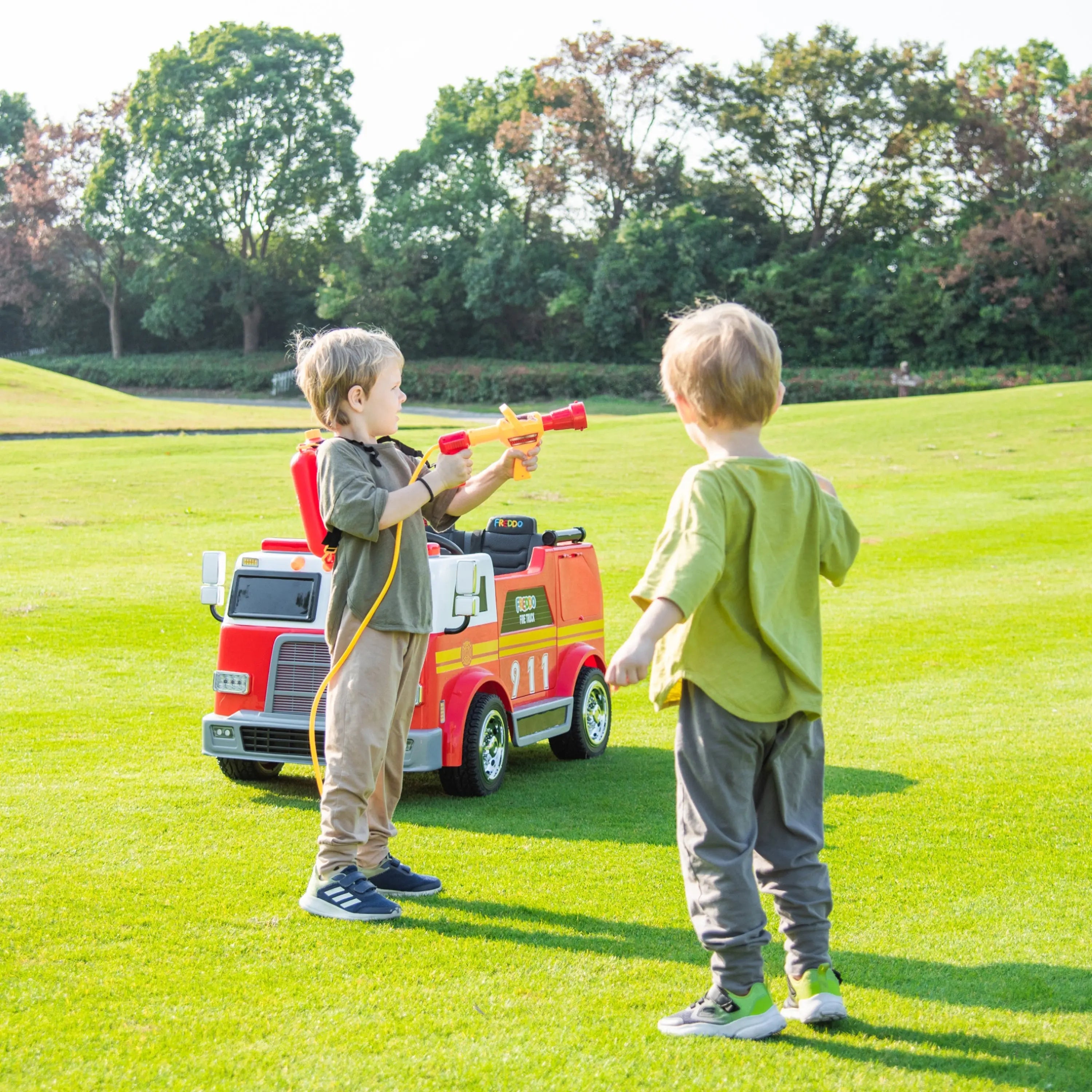 24V Freddo Fire Truck 2-Seater Ride on - Collectors World Toys