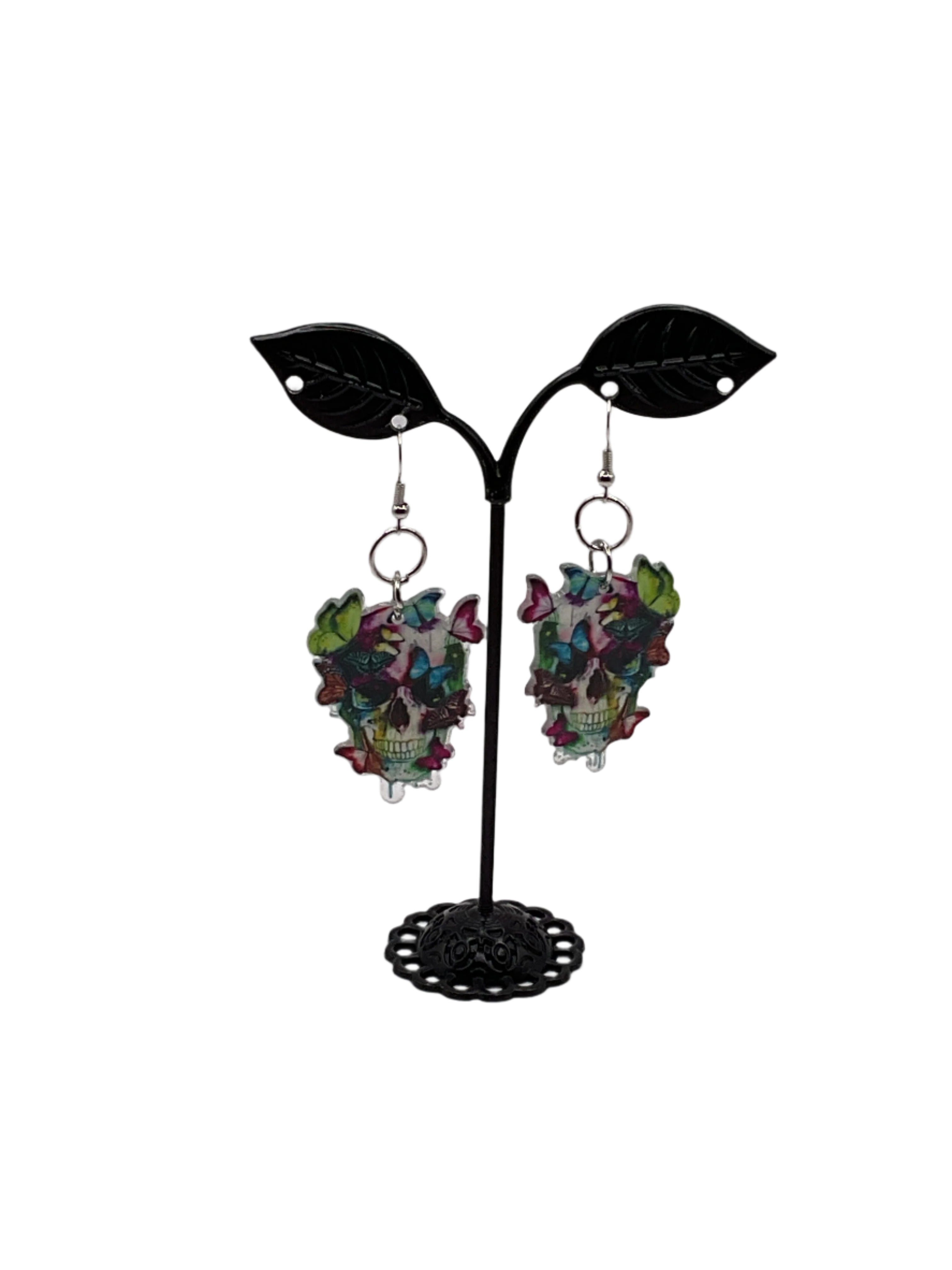 Skull With Butterfly Earrings