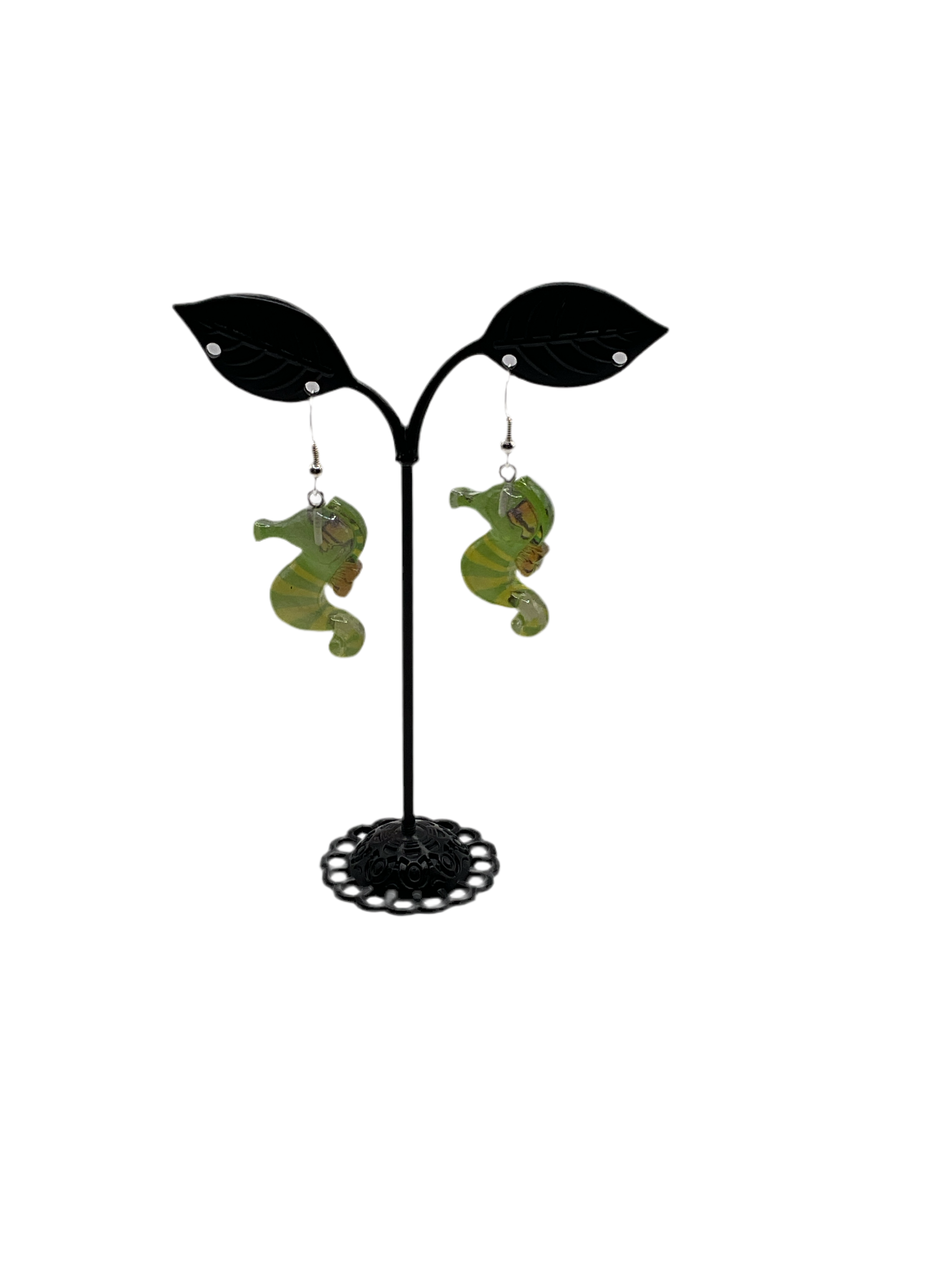 Green and Yellow Seahorse earrings