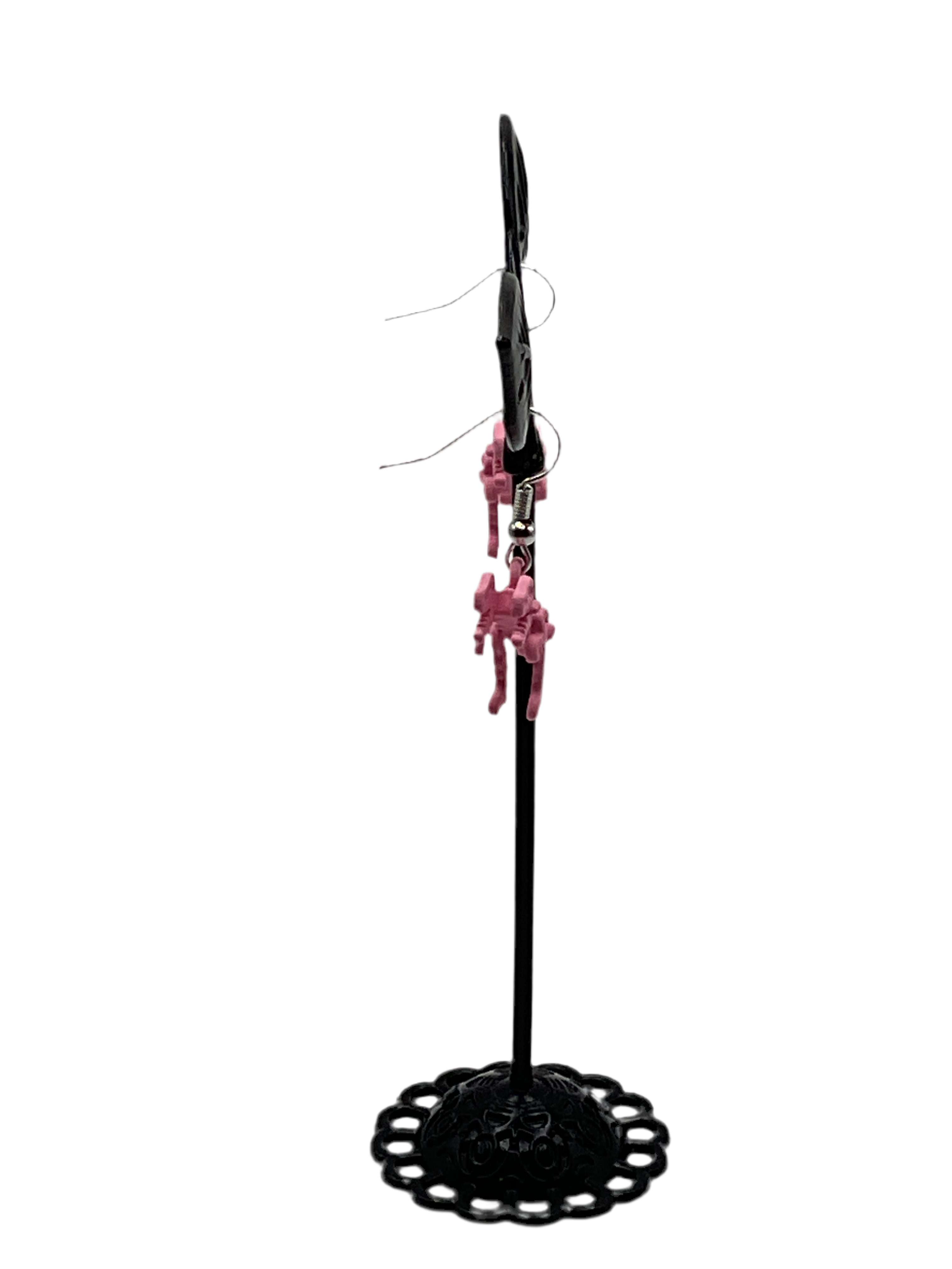 Pink Dinosaur Skeleton Earrings